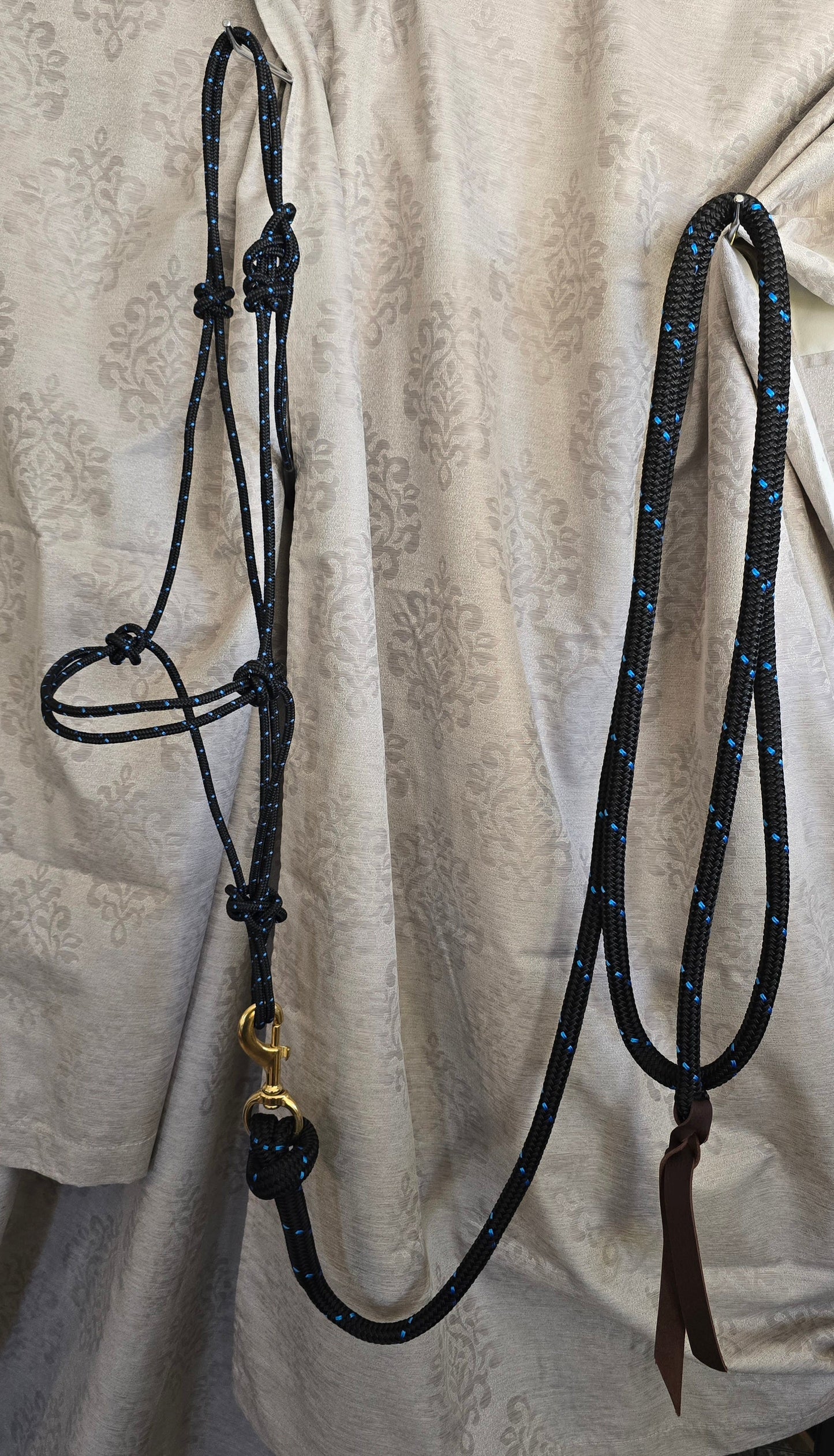 Starry Night — Handmade Arabian Rope Halter & Lead Rope Set, Black with Light Blue Speckle