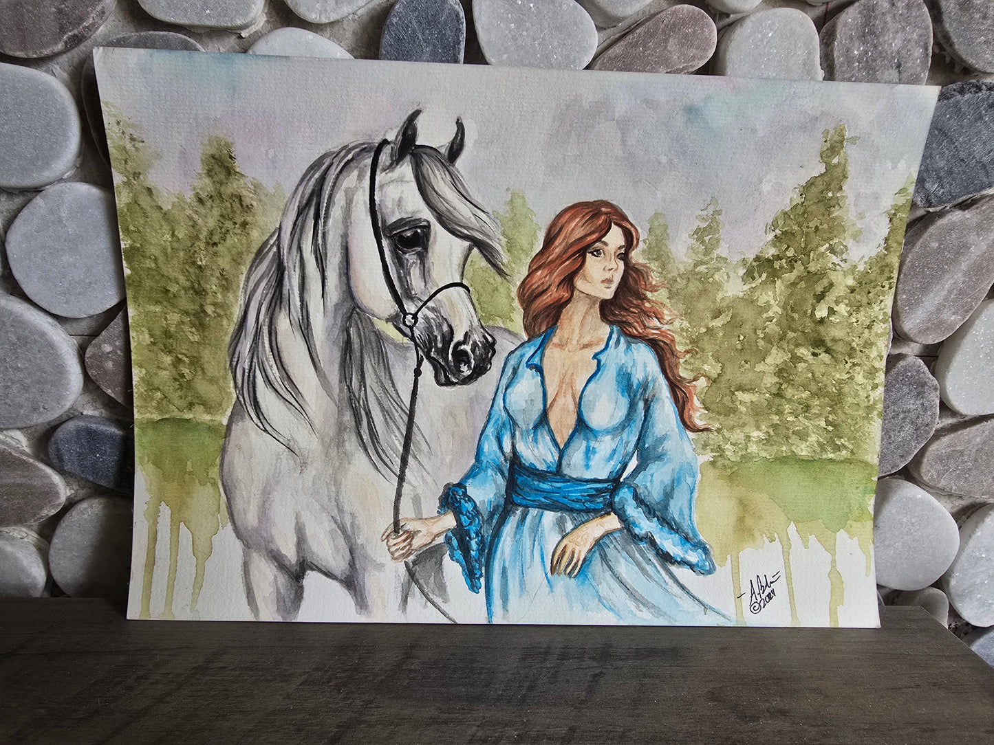 The Bond — Original Watercolor, Woman & Arabian Horse 9x12”