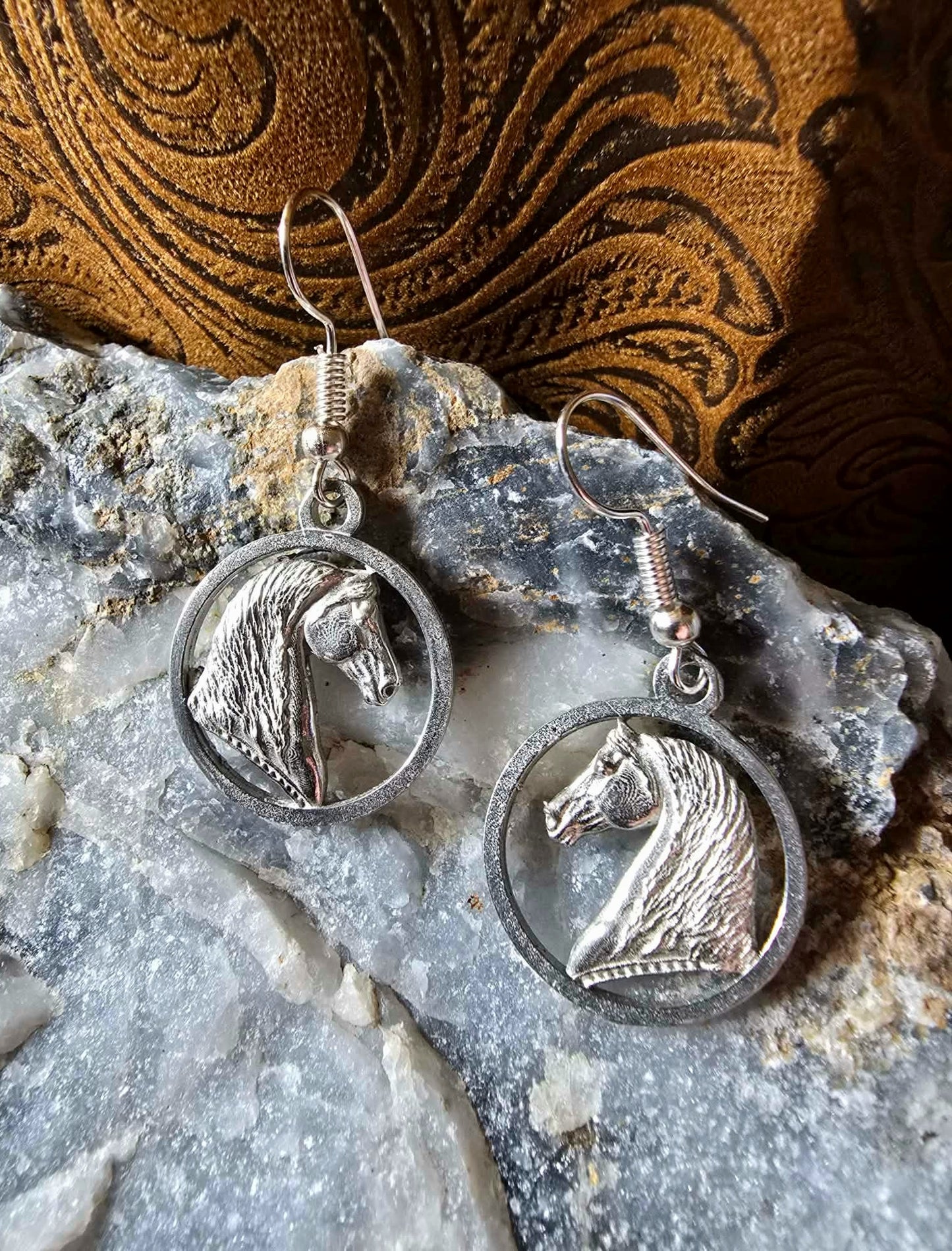 Morgan Horse Classic Baroque PEWTER equestrian earrings