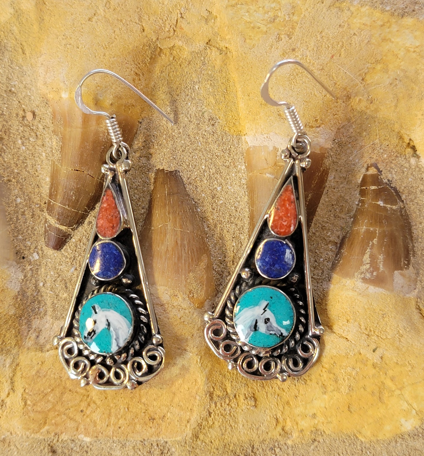 Hand Painted Tribal Arabian Horse Sterling Silver Earrings