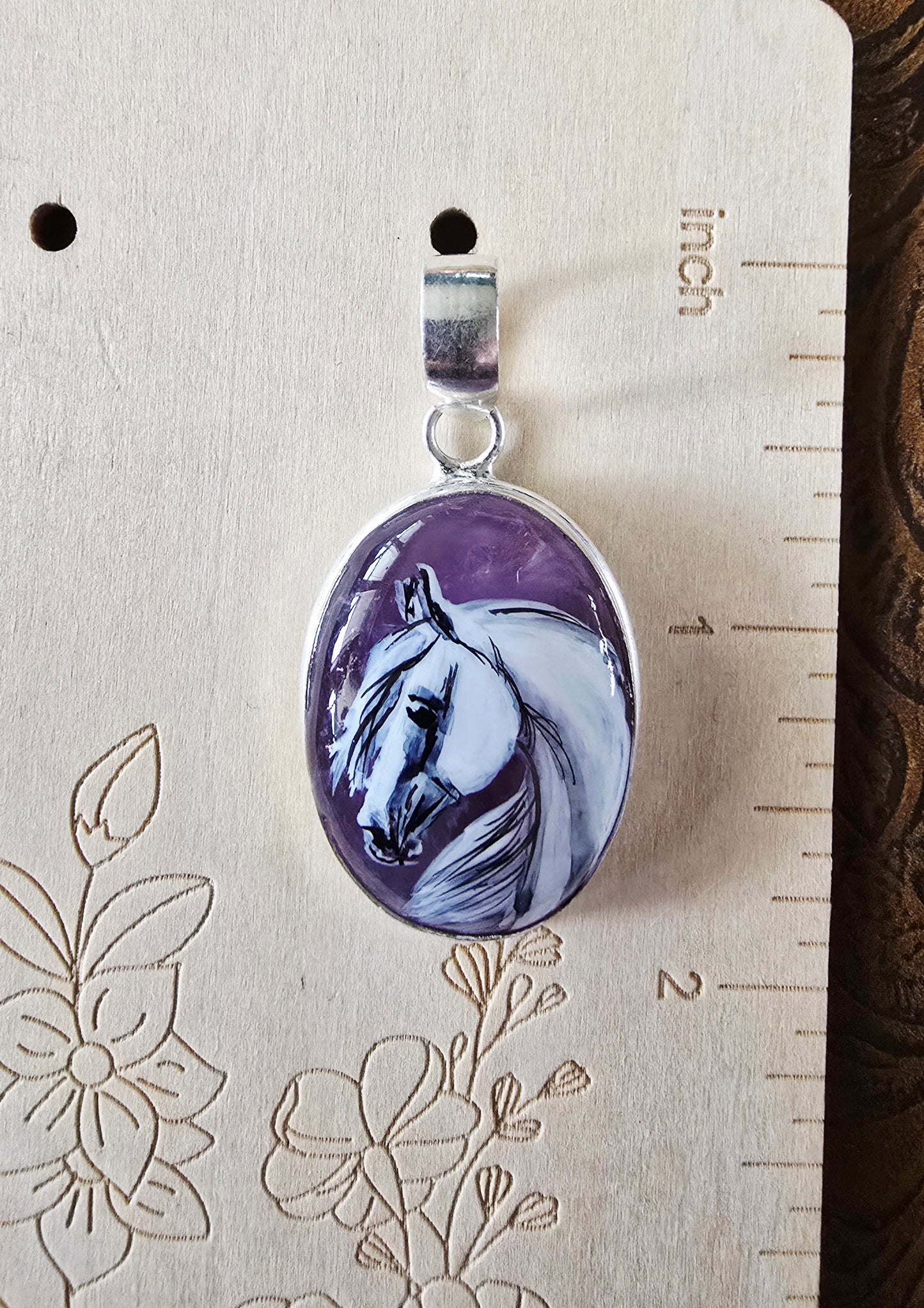 Rose Quartz Horse Pendant – Handpainted Original Art