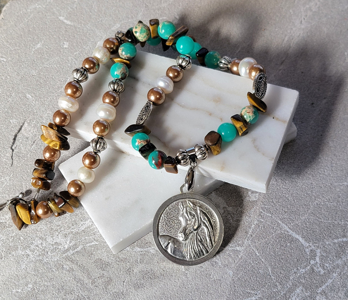 Arabian Horse Pewter Gemstone Necklace & Earring Set 'Desert Sands'
