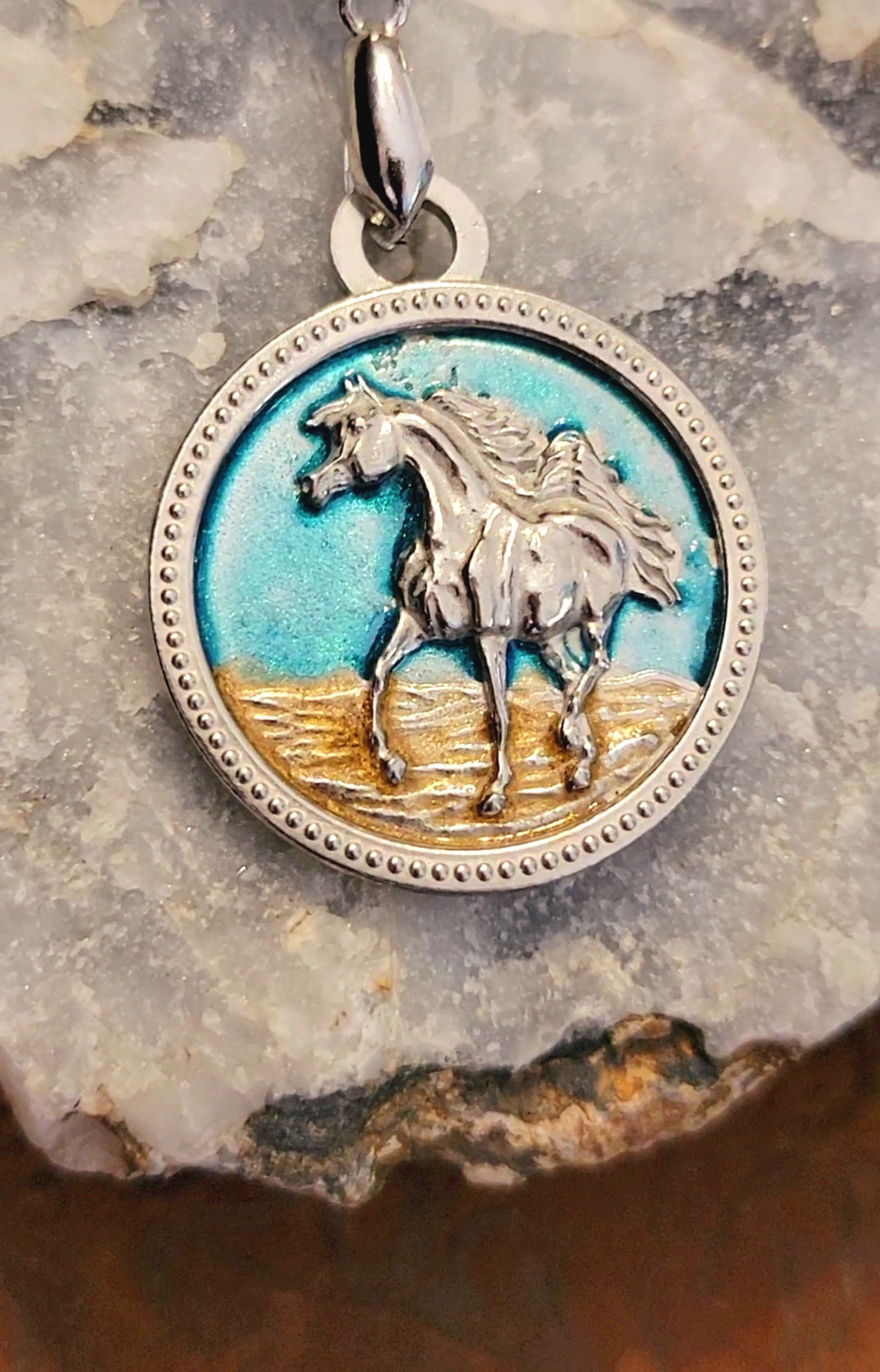 Desert Sky Trotting Arabian Pewter Hand Painted Pendant
