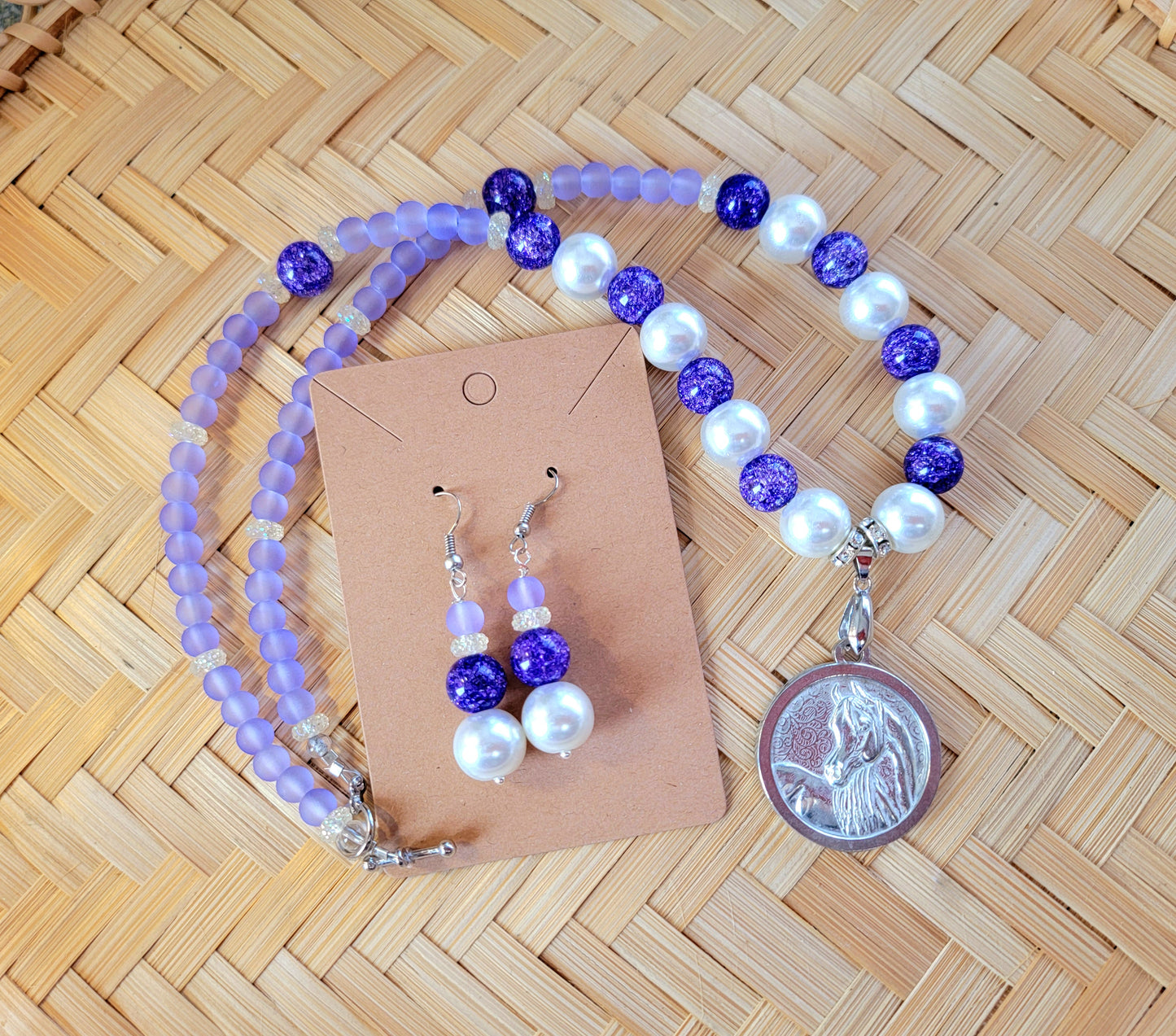Beaded Arabian Horse Pewter Necklace set