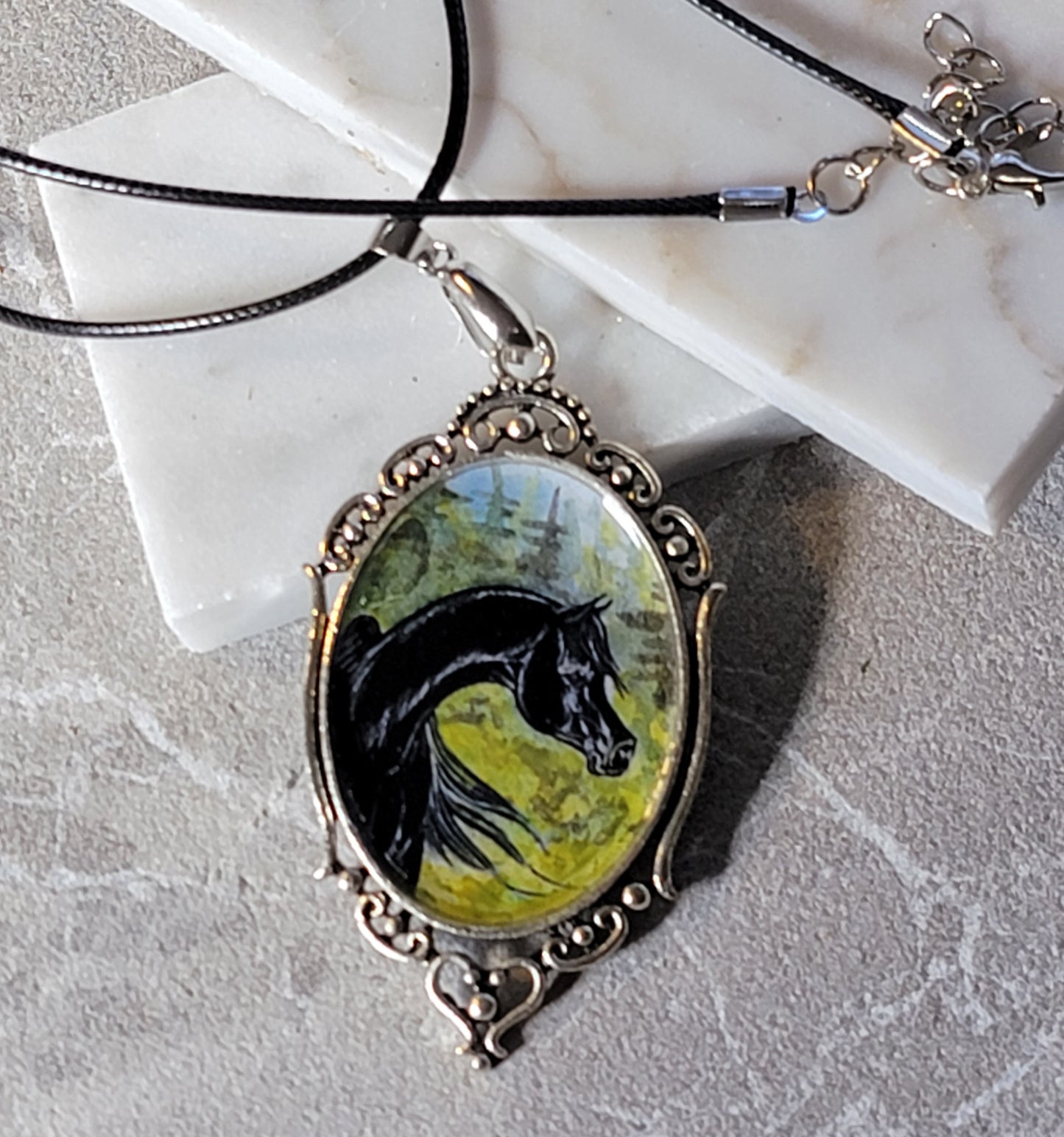 Arabian Meadow Necklace — Hand-Painted Print Pendant