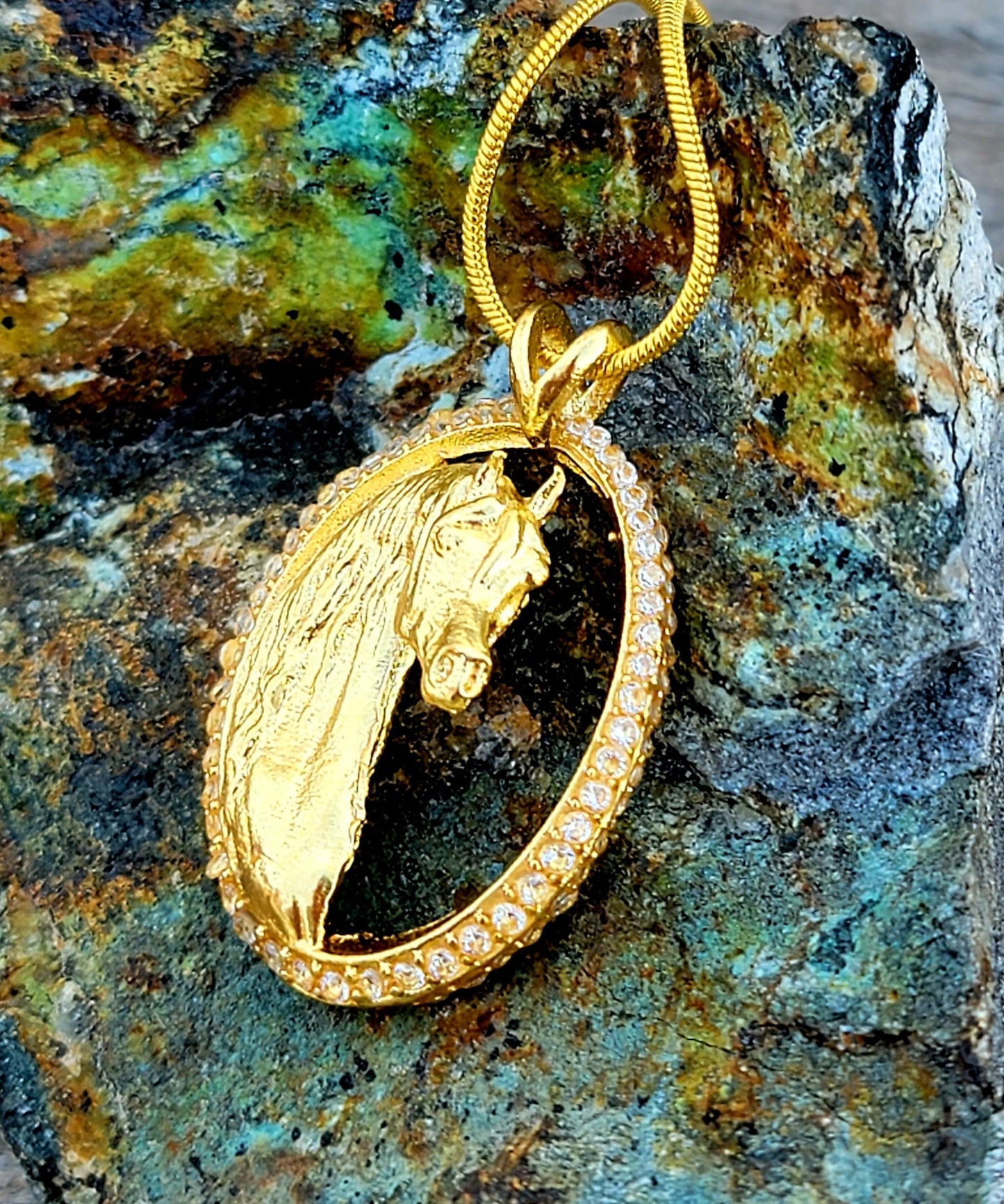 Arabian Horse 18K Gold Plated CZ Pendant