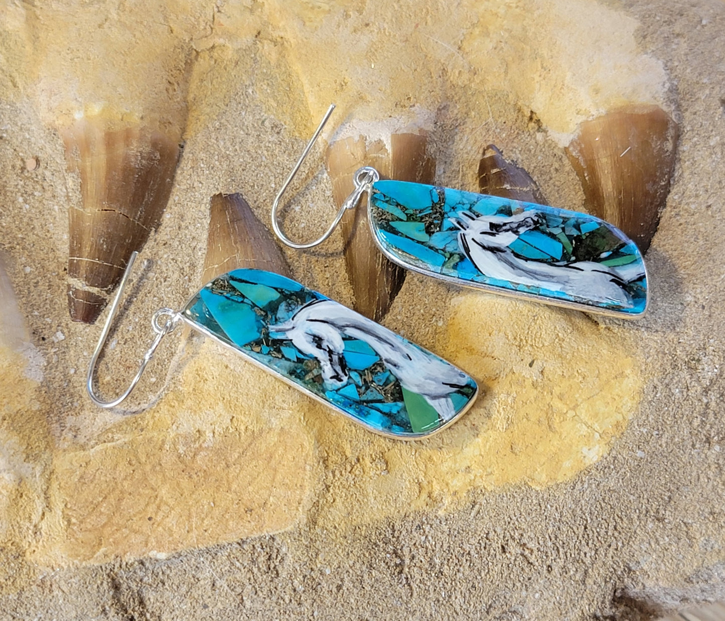 Hand Painted Arabian Turquoise Slab Earrings