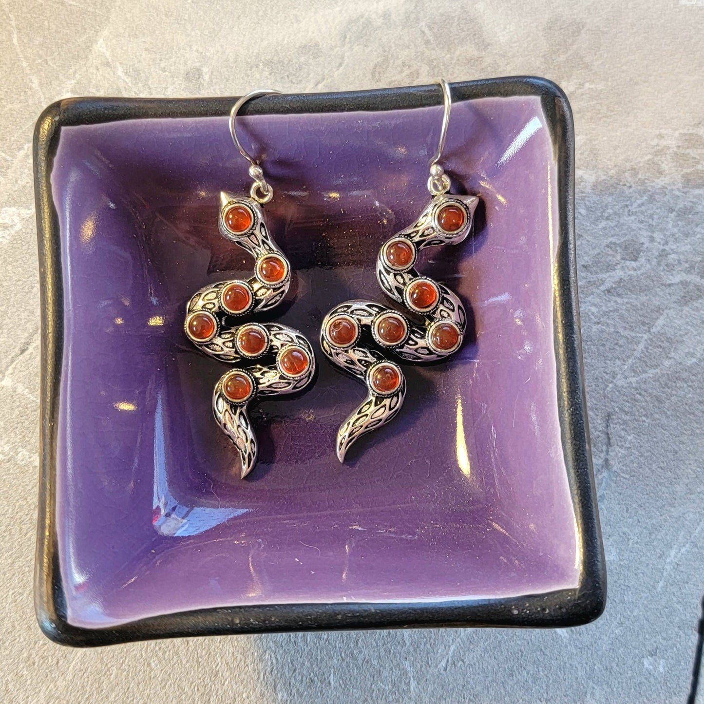 Sterling Silver Carnelian Rattlesnake Earrings