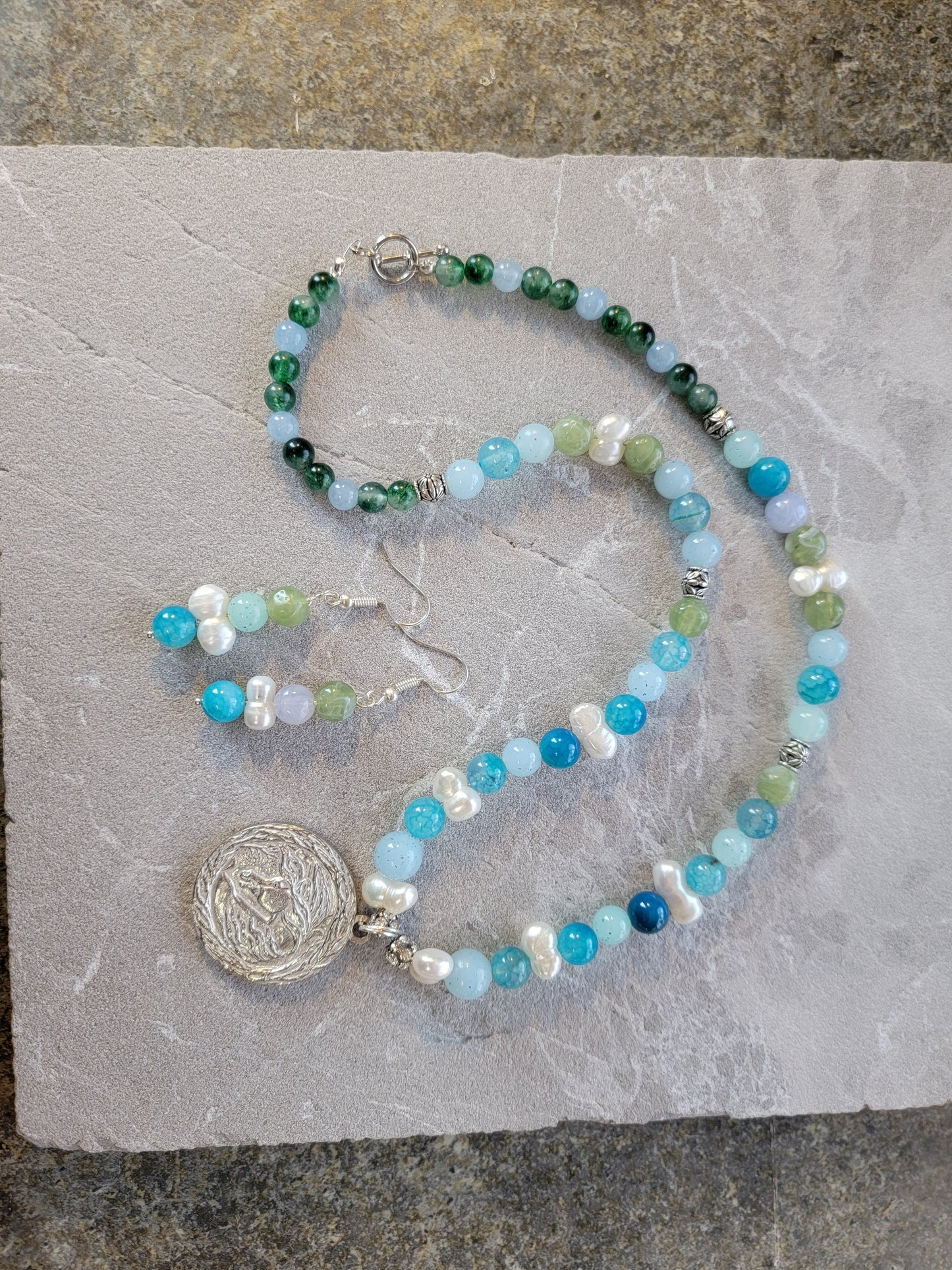 Beaded Gemstone Pewter Arabian Horse Necklace