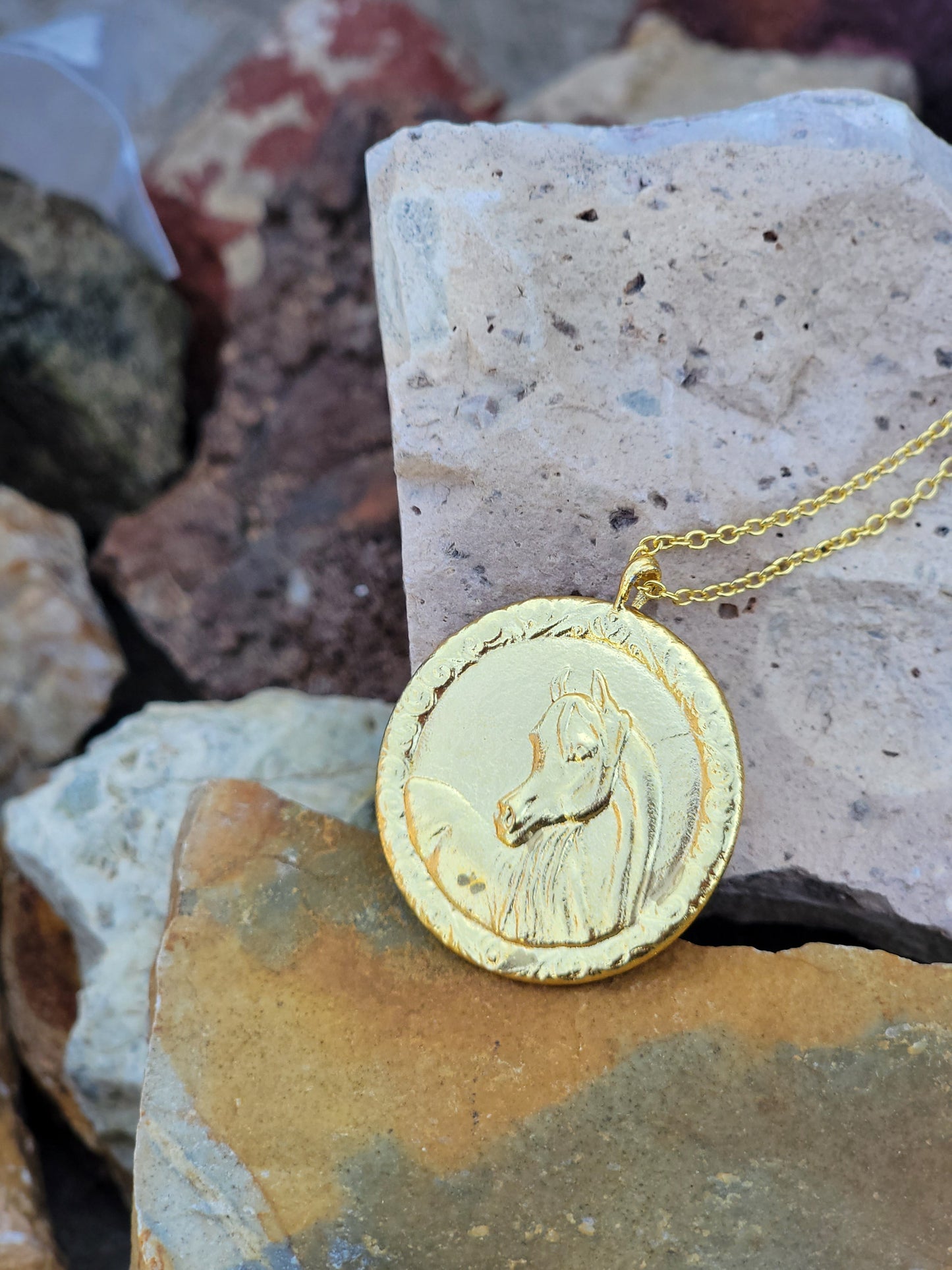18K Gold Plated Arabian Horse Coin Medallion Necklace