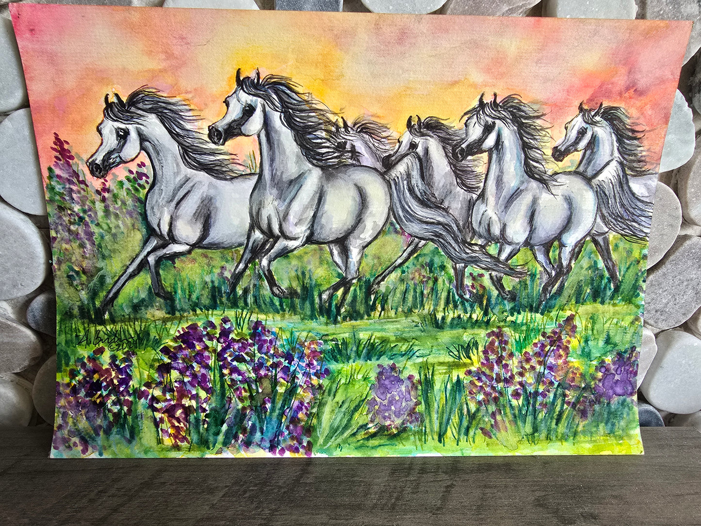 Original Watercolor — Wild Horses at Sunset, 9x12”