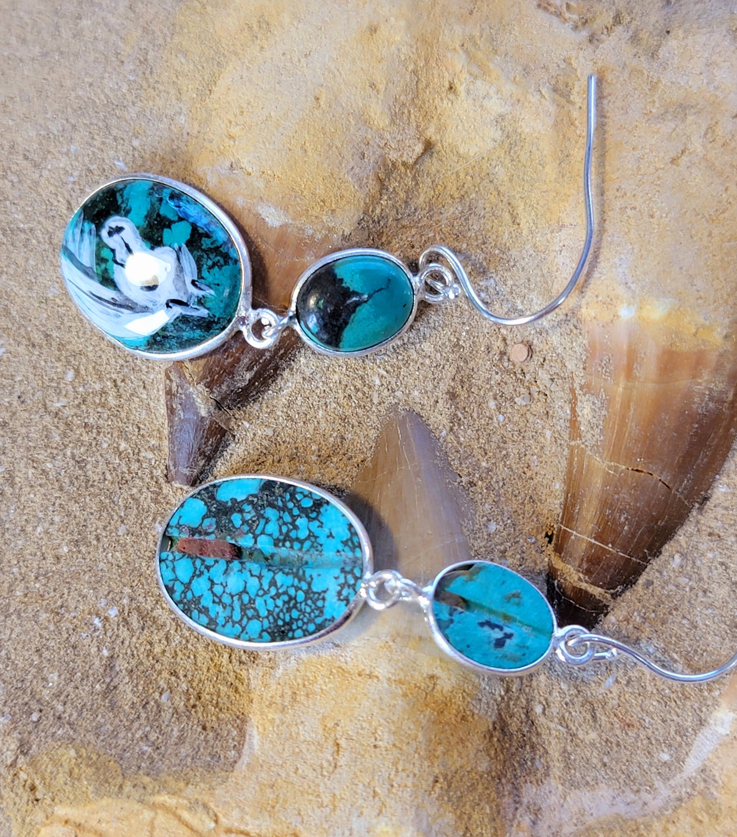 Sterling Silver Turquoise Hand Painted Arabian Horse earrings