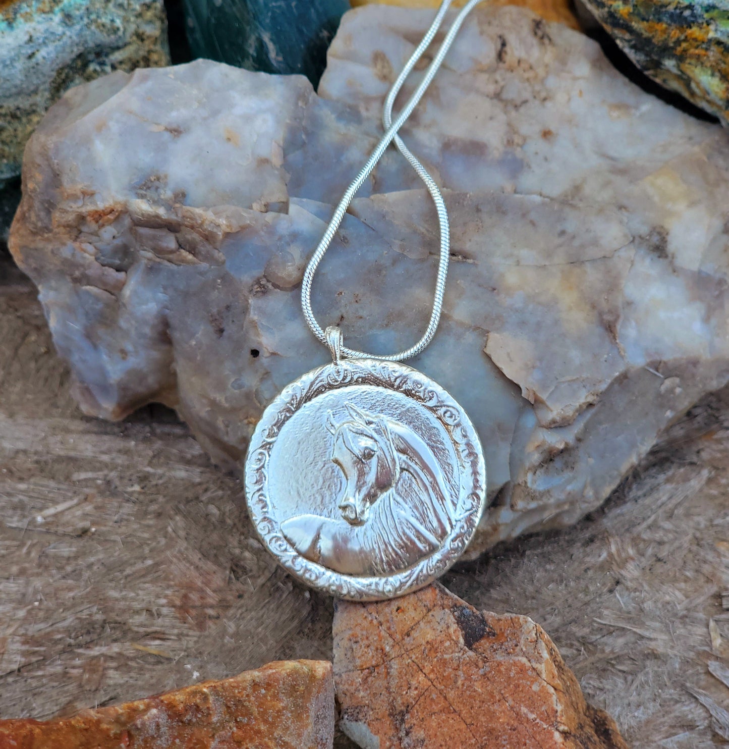 Sterling Silver Horse Portrait Medallion Necklace