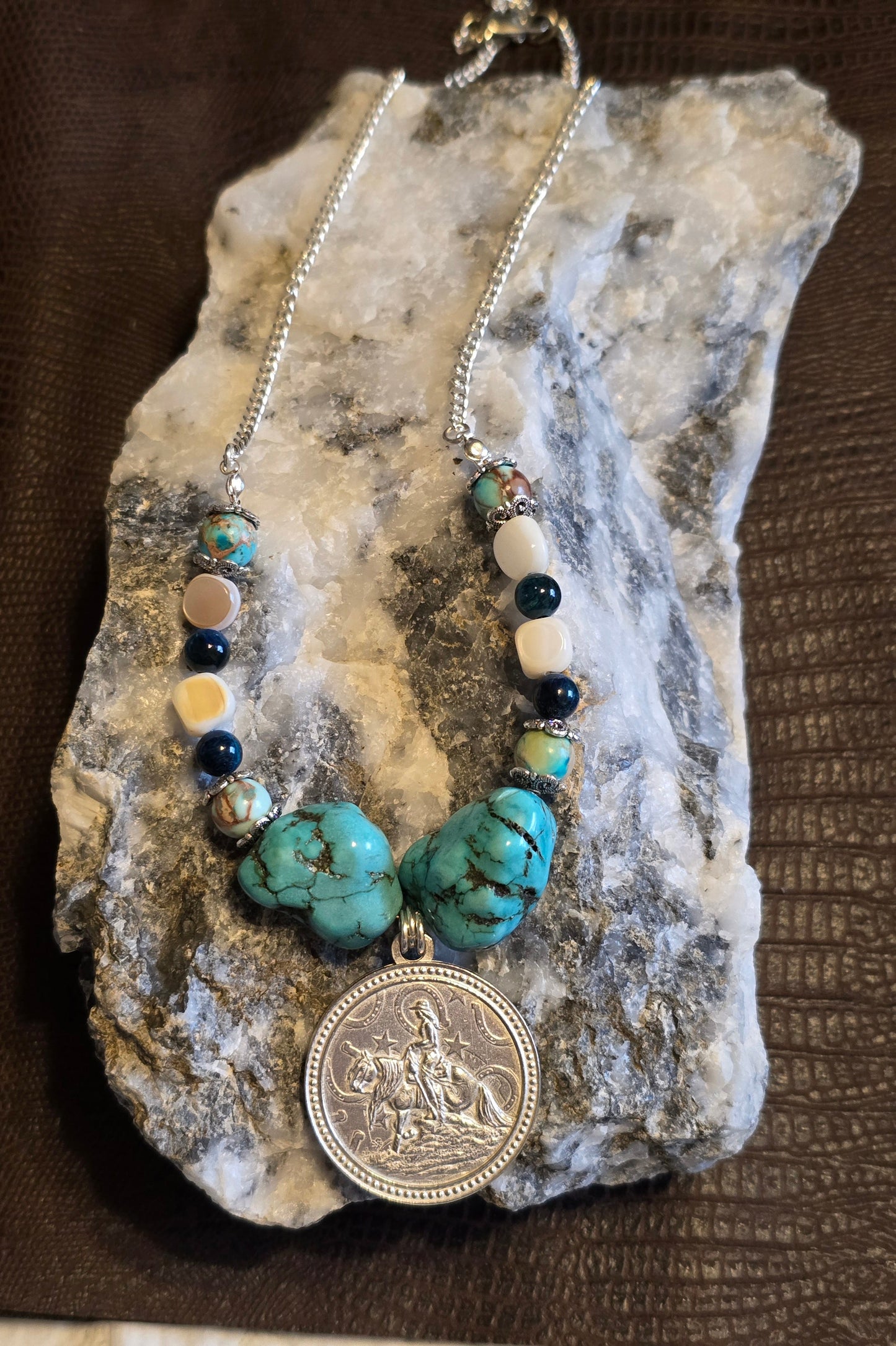 Starlight Rider Cowgirl Reiner Pendant Necklace, Turquoise Nuggets & Imperial Jasper