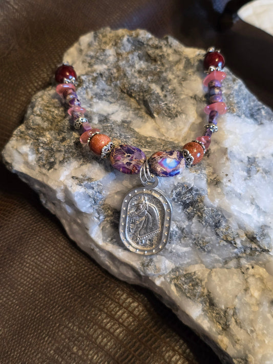 Desert Royale Arabian Horse Necklace, Purple Emperor Jasper & Goldstone