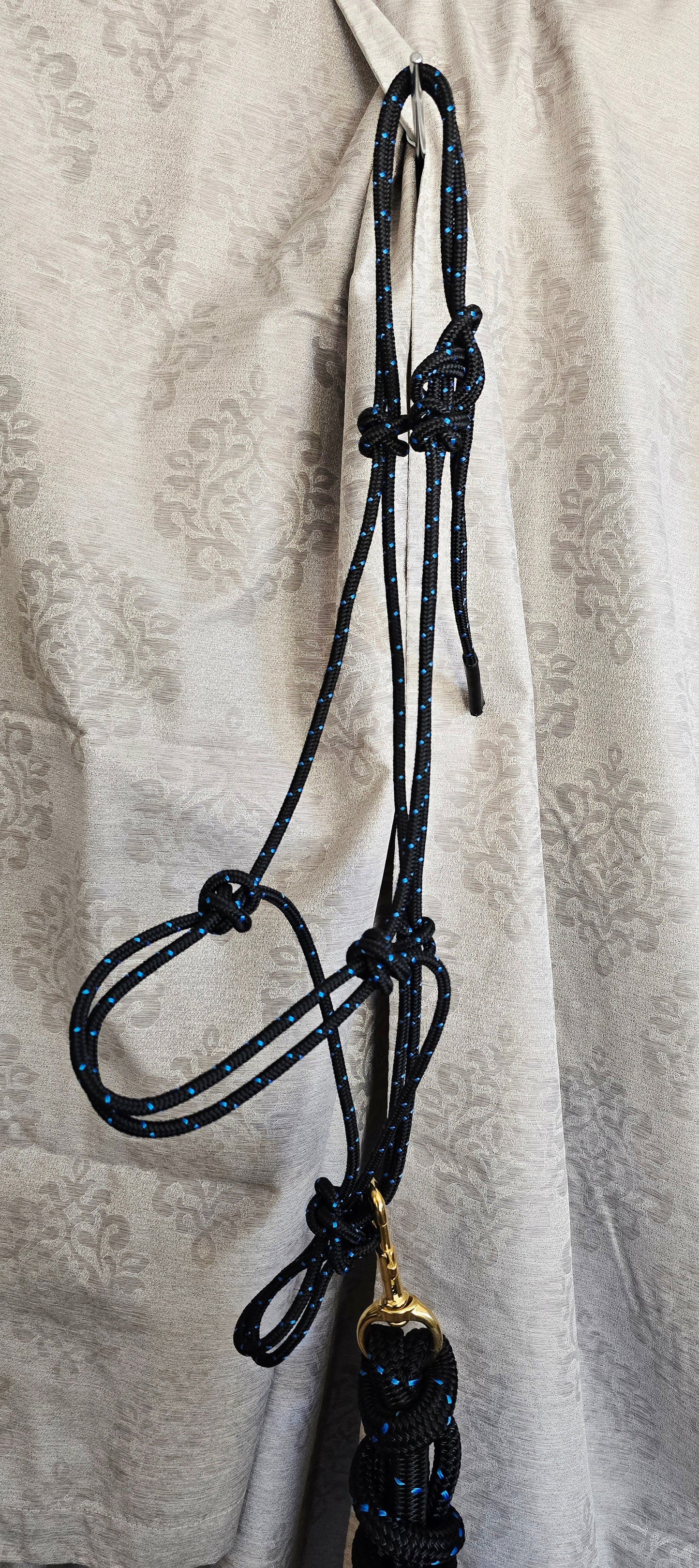 Starry Night — Handmade Arabian Rope Halter & Lead Rope Set, Black with Light Blue Speckle