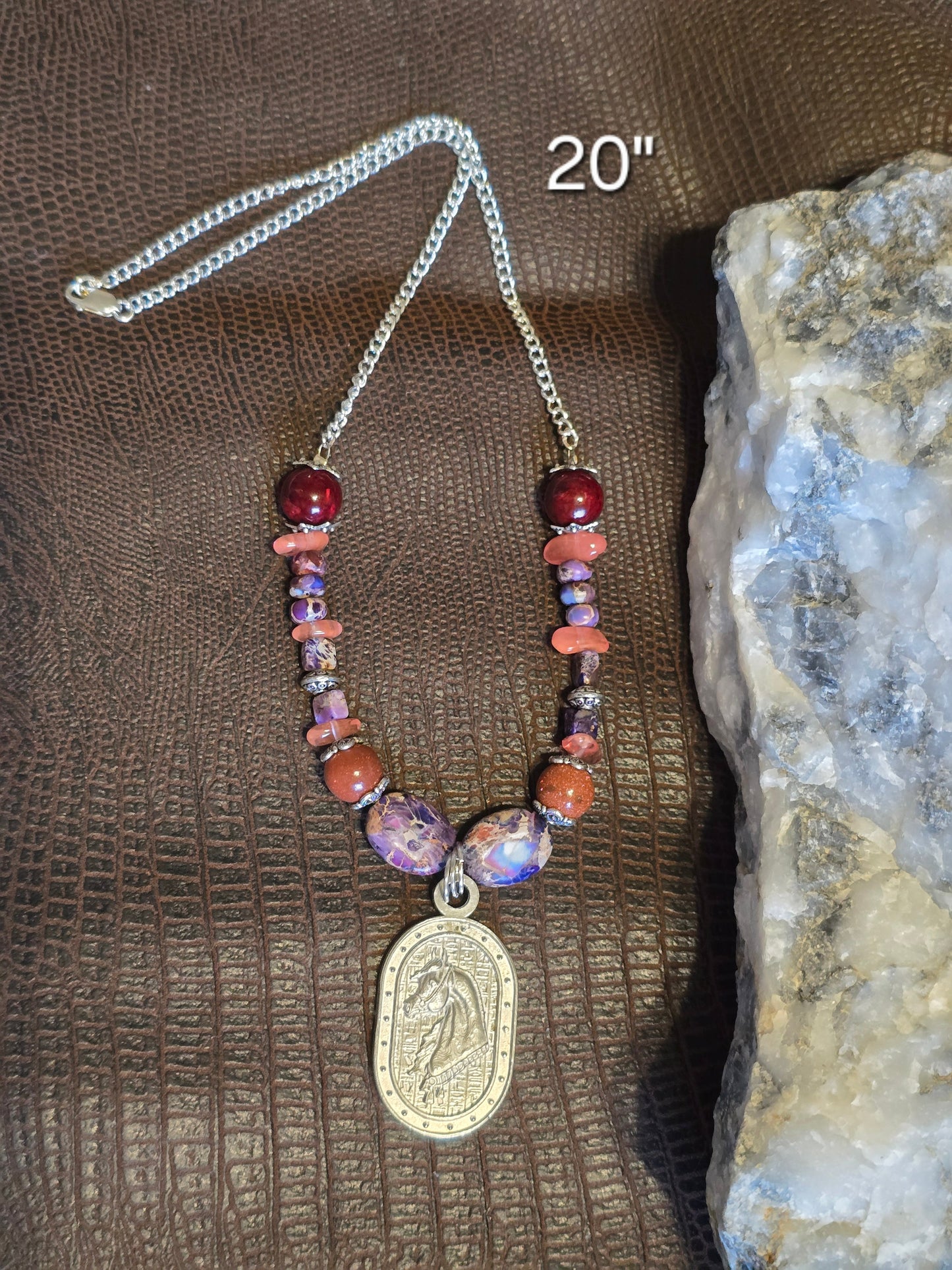 Desert Royale Arabian Horse Necklace, Purple Emperor Jasper & Goldstone