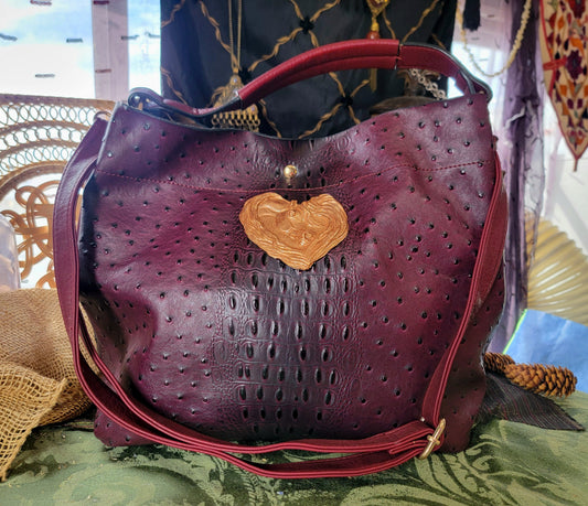 Upcycled Genuine Alligator Leather Large Tote Bag — Arabian Horse Heart Ornament