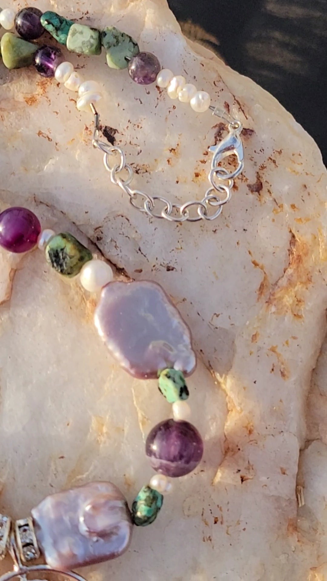 Sterling Silver Arabian Circle pendant with Turquoise and Amethyst Gemstones Adjustable