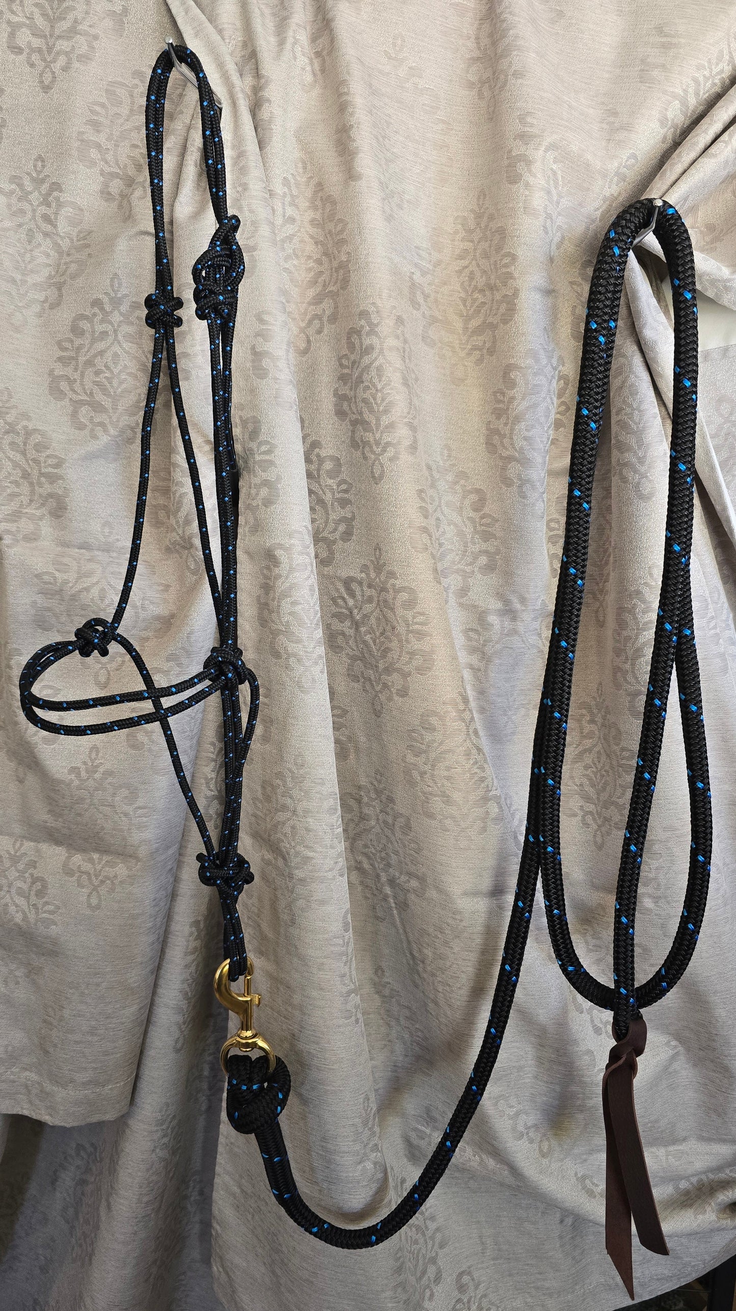 Starry Night — Handmade Arabian Rope Halter & Lead Rope Set, Black with Light Blue Speckle