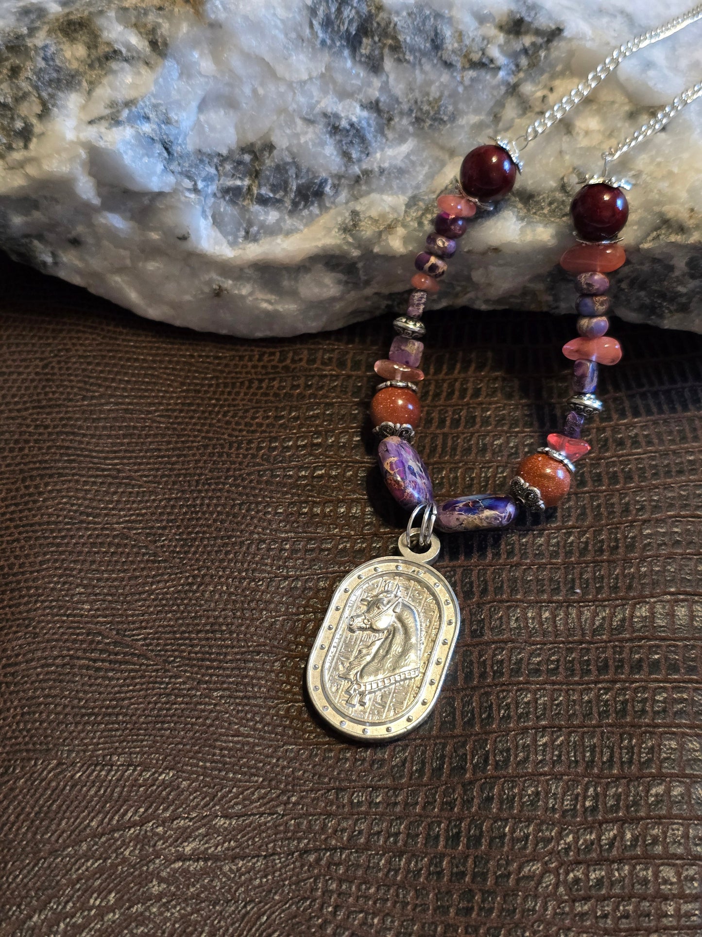 Desert Royale Arabian Horse Necklace, Purple Emperor Jasper & Goldstone