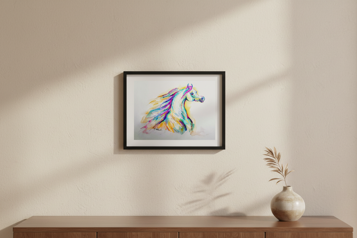 Solar Horse — Original Watercolor & Ink Hors Painting