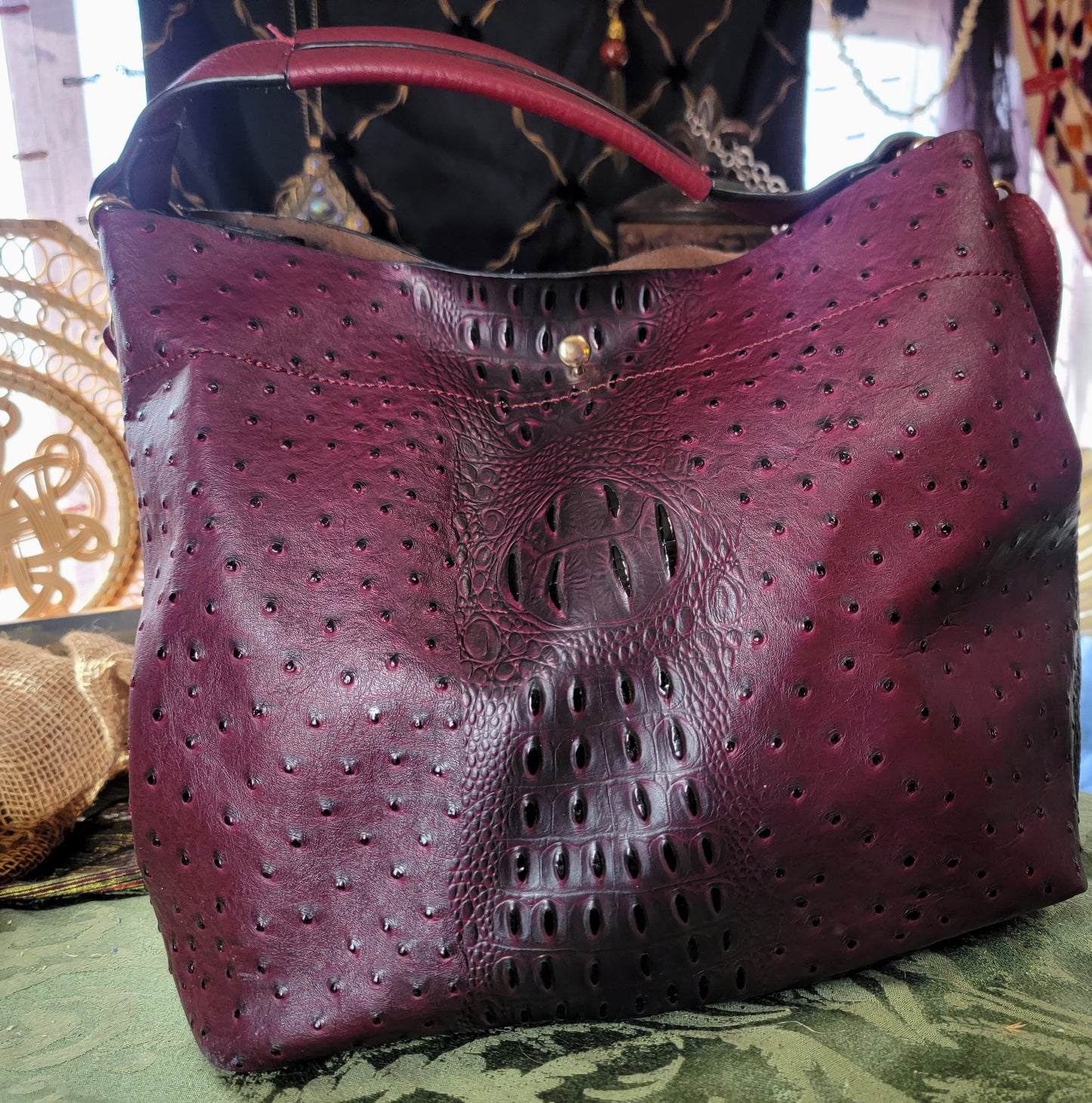Upcycled Genuine Alligator Leather Large Tote Bag — Arabian Horse Heart Ornament
