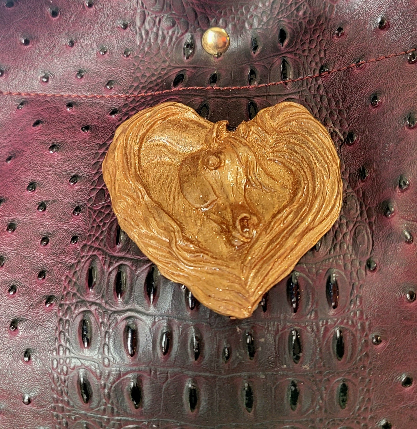 Upcycled Genuine Alligator Leather Large Tote Bag — Arabian Horse Heart Ornament