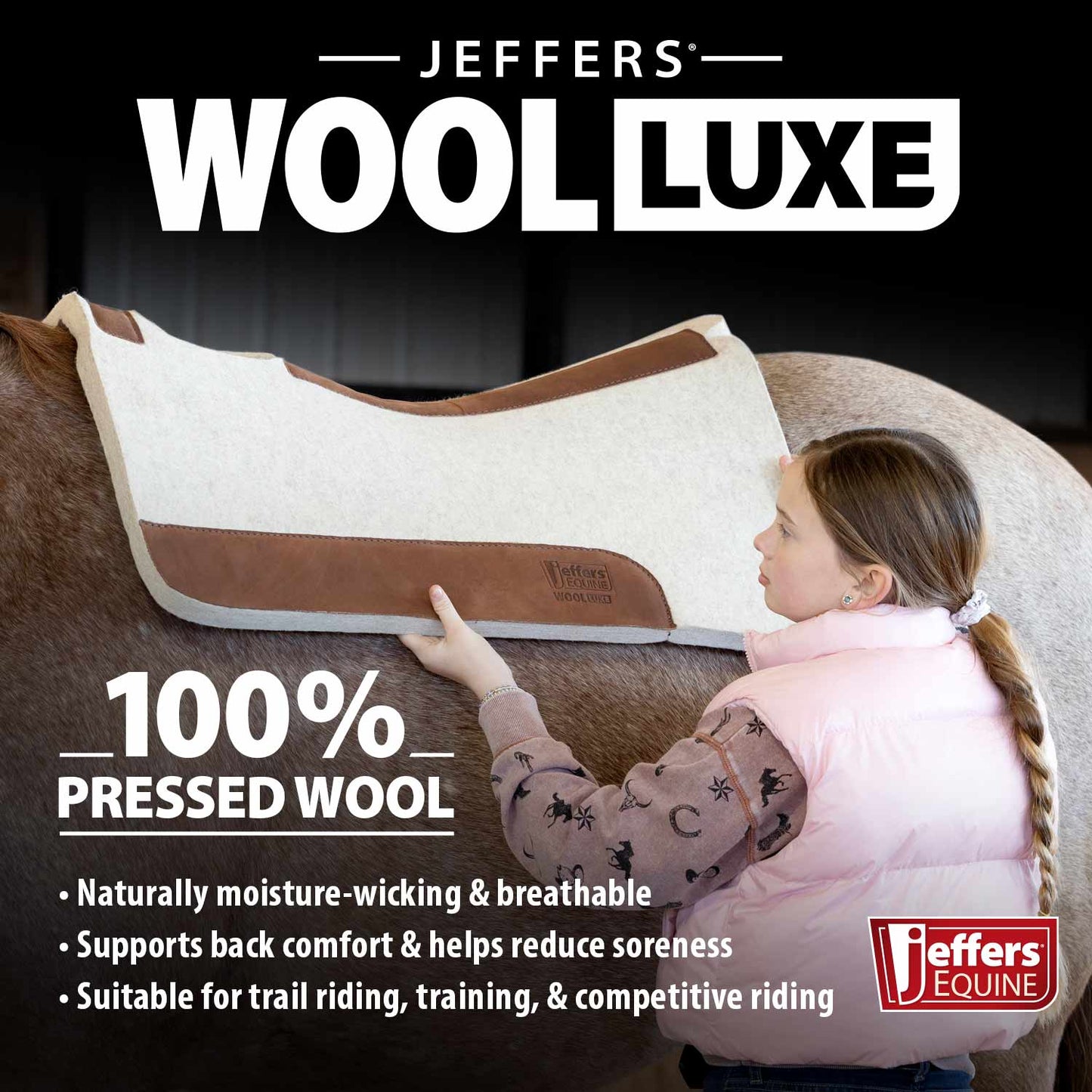 Premium WoolLuxe 100% Wool Equine Saddle Pad – Cushioned, Breathable, and Shock-Absorbing