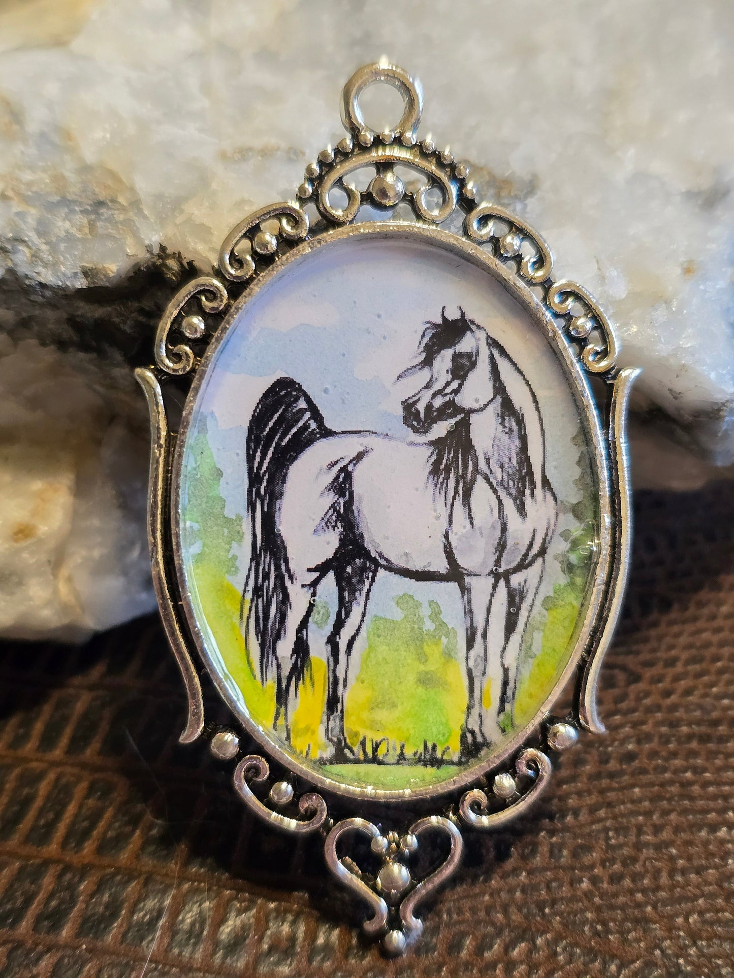 Summer Grace — Hand-Painted Arabian Horse Portrait Pendant, Sterling Silver Setting