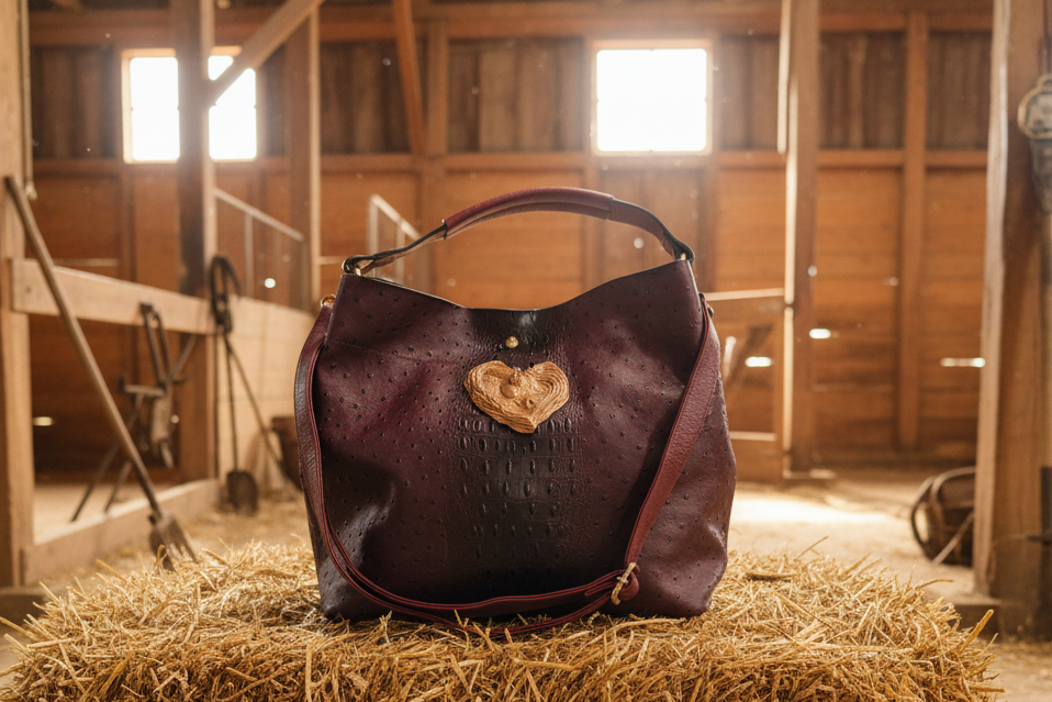 Upcycled Genuine Alligator Leather Large Tote Bag — Arabian Horse Heart Ornament