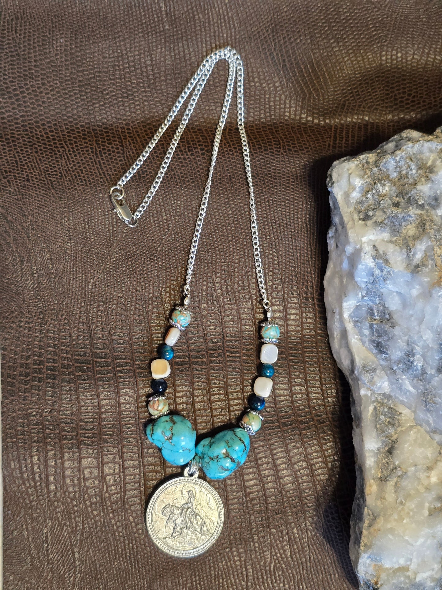 Starlight Rider Cowgirl Reiner Pendant Necklace, Turquoise Nuggets & Imperial Jasper
