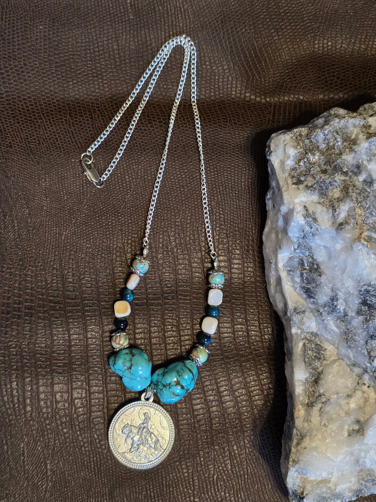 Starlight Rider Cowgirl Reiner Pendant Necklace, Turquoise Nuggets & Imperial Jasper