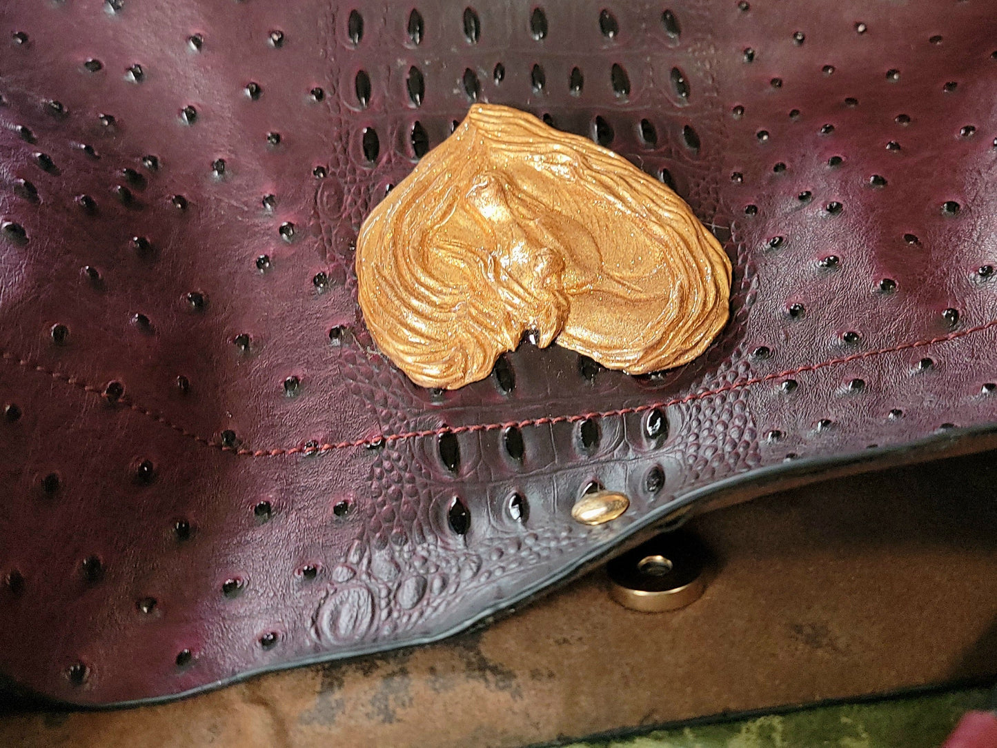 Upcycled Genuine Alligator Leather Large Tote Bag — Arabian Horse Heart Ornament