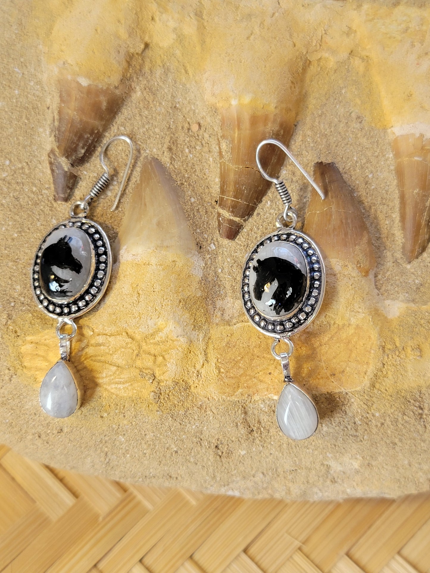 Sterling Silver Moonstone Arabian Horse Silhouette earrings