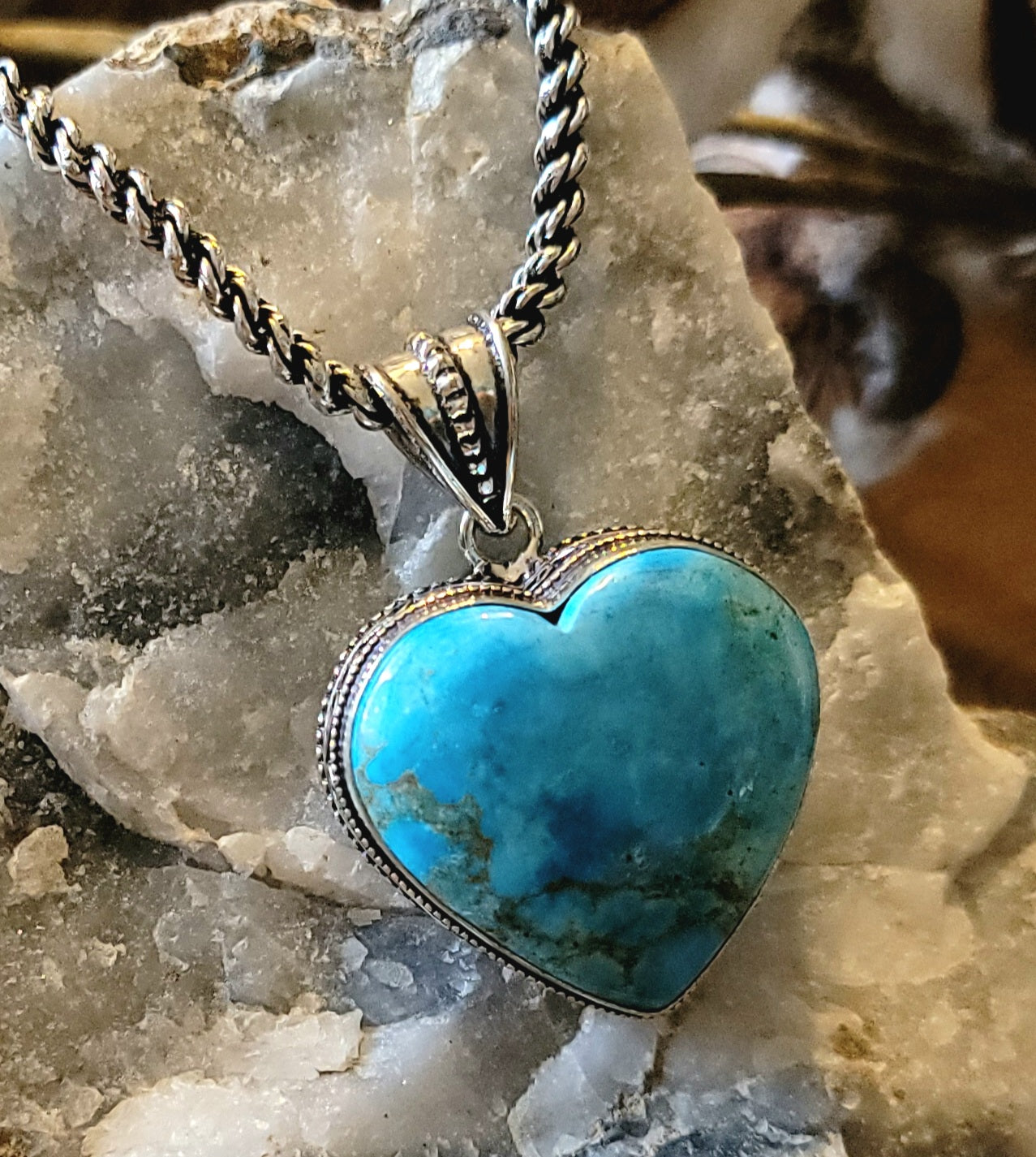 Turqouise Sterling Silver Heart Necklace Portrait pendant