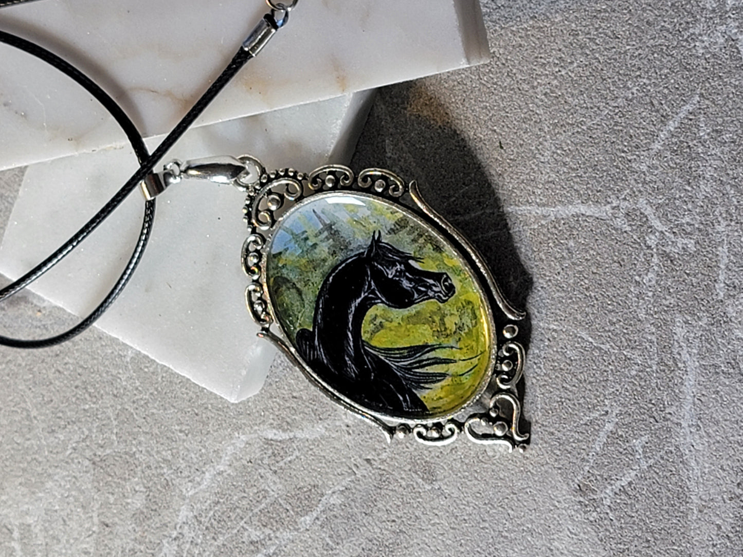 Arabian Meadow Necklace — Hand-Painted Print Pendant