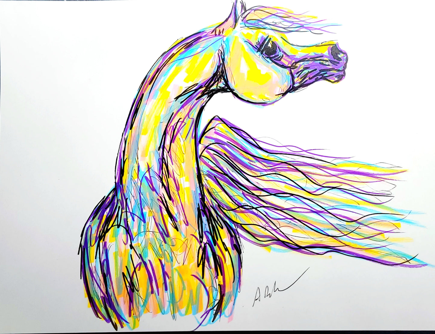 Violet Wind — Original 9x12" Multimedia Horse Painting