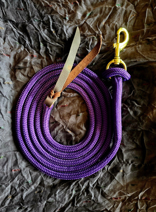 Handcrafted 10' Lead Rope with Leather Popper — Royal Purple