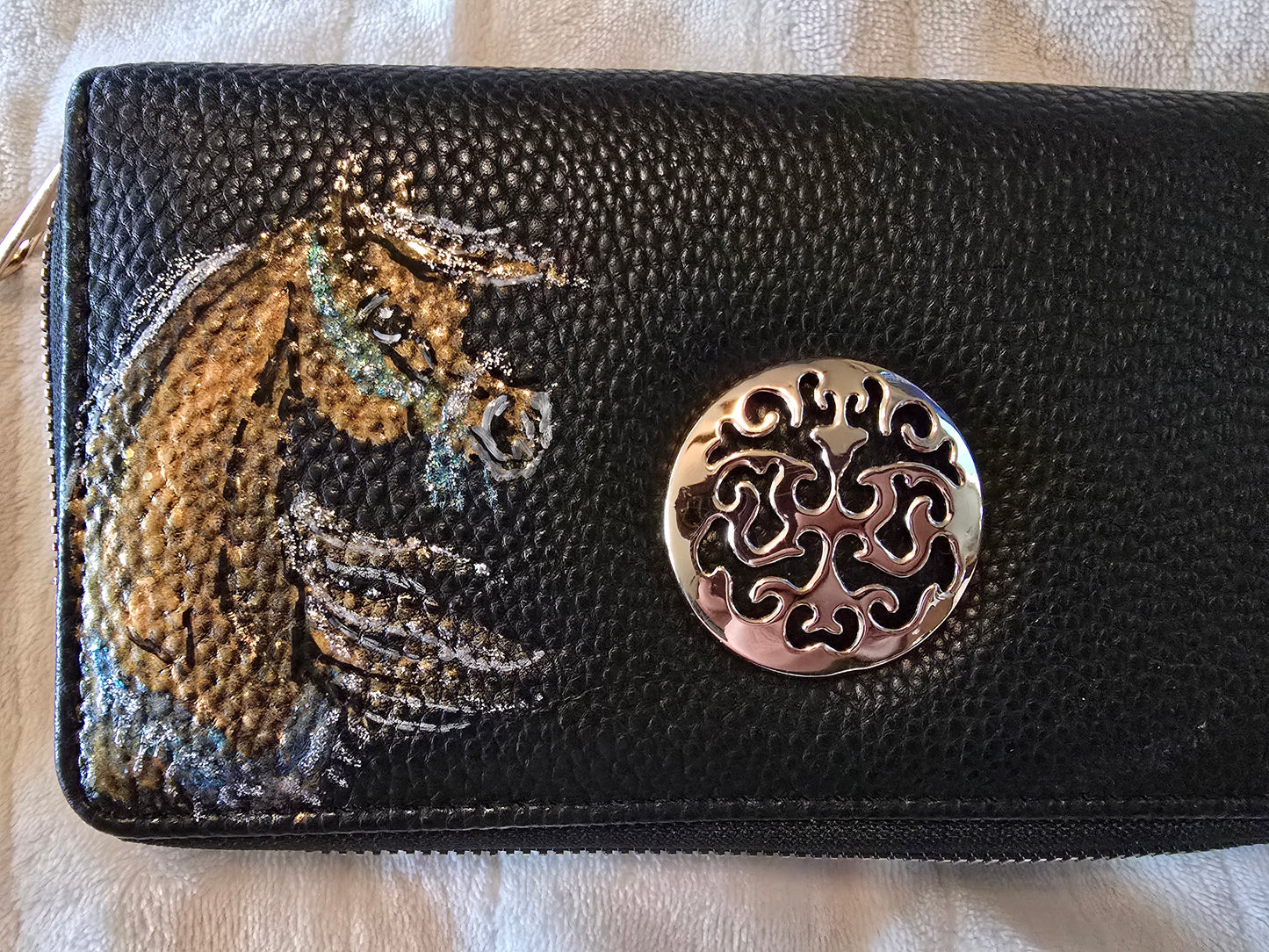 Hand-Painted Horse Wristlet Wallet — Resin Art with Glitter & Mica