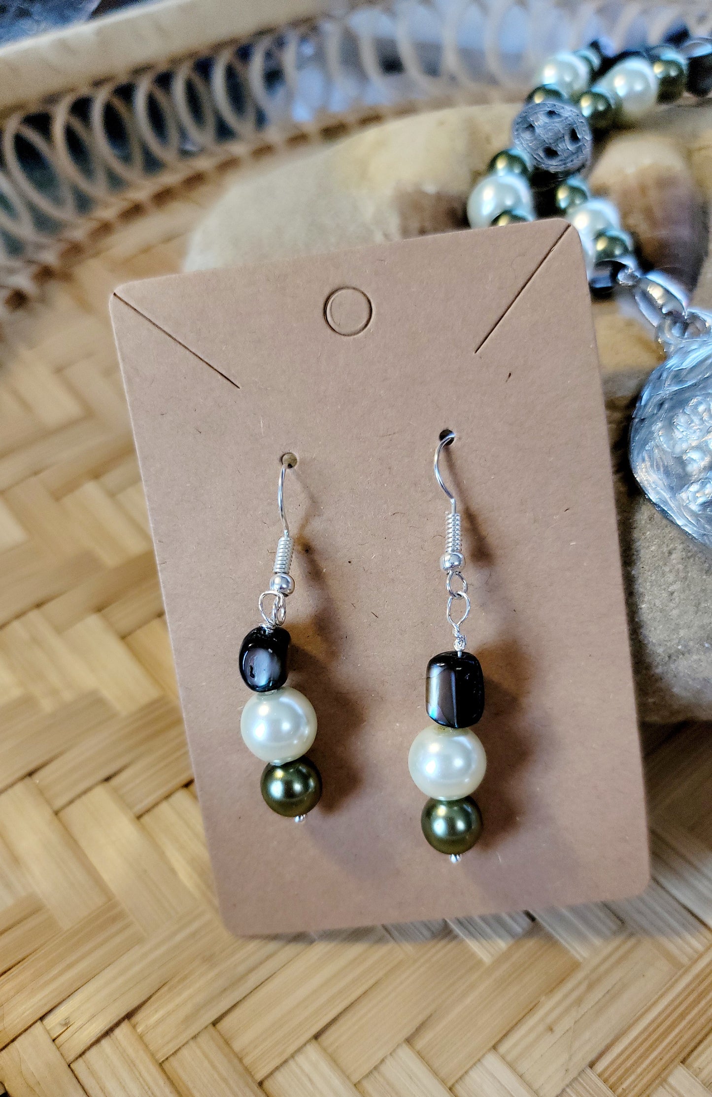 Pewter Arabian Mare and Foal Gemstone Necklace set earrings