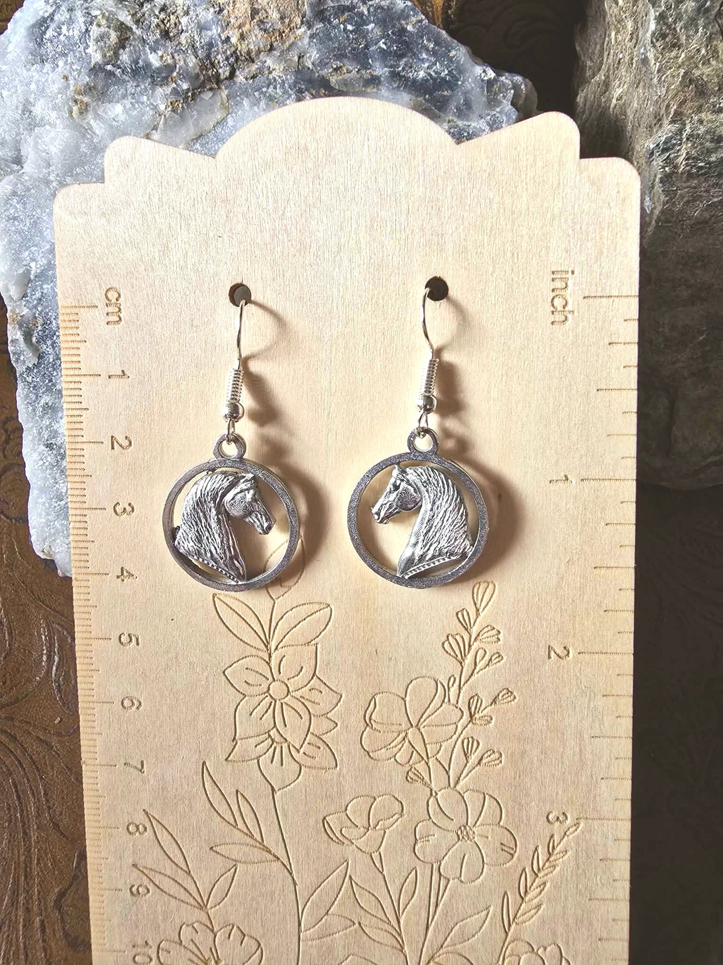 Morgan Horse Classic Baroque PEWTER equestrian earrings