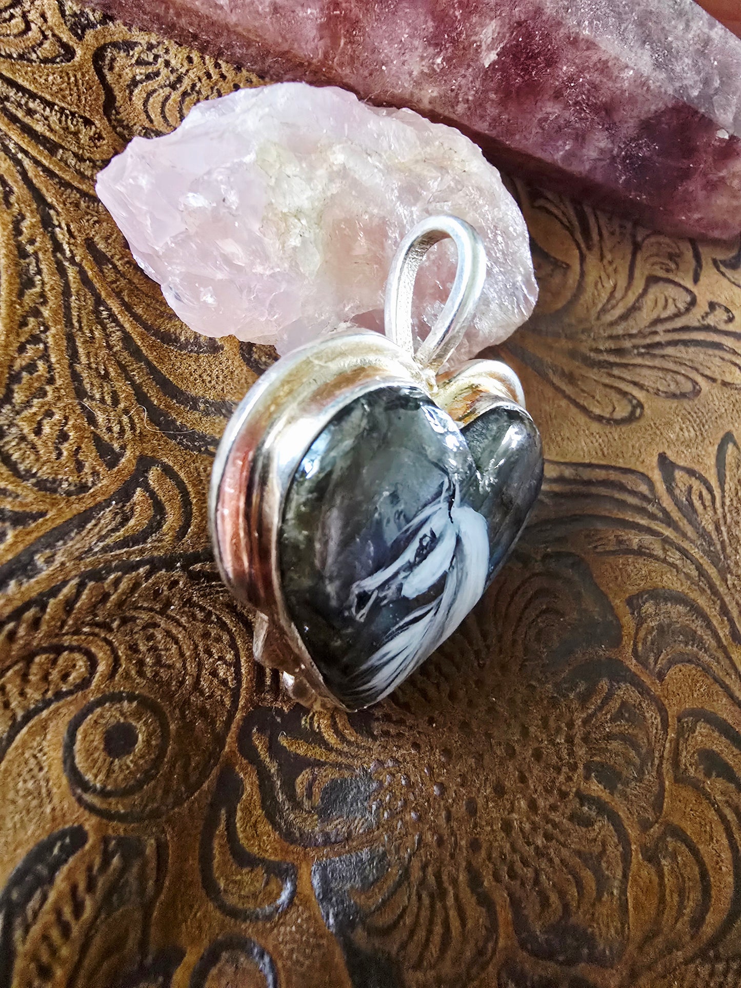 Heart Labradorite Horse Pendant – Handpainted Original Art