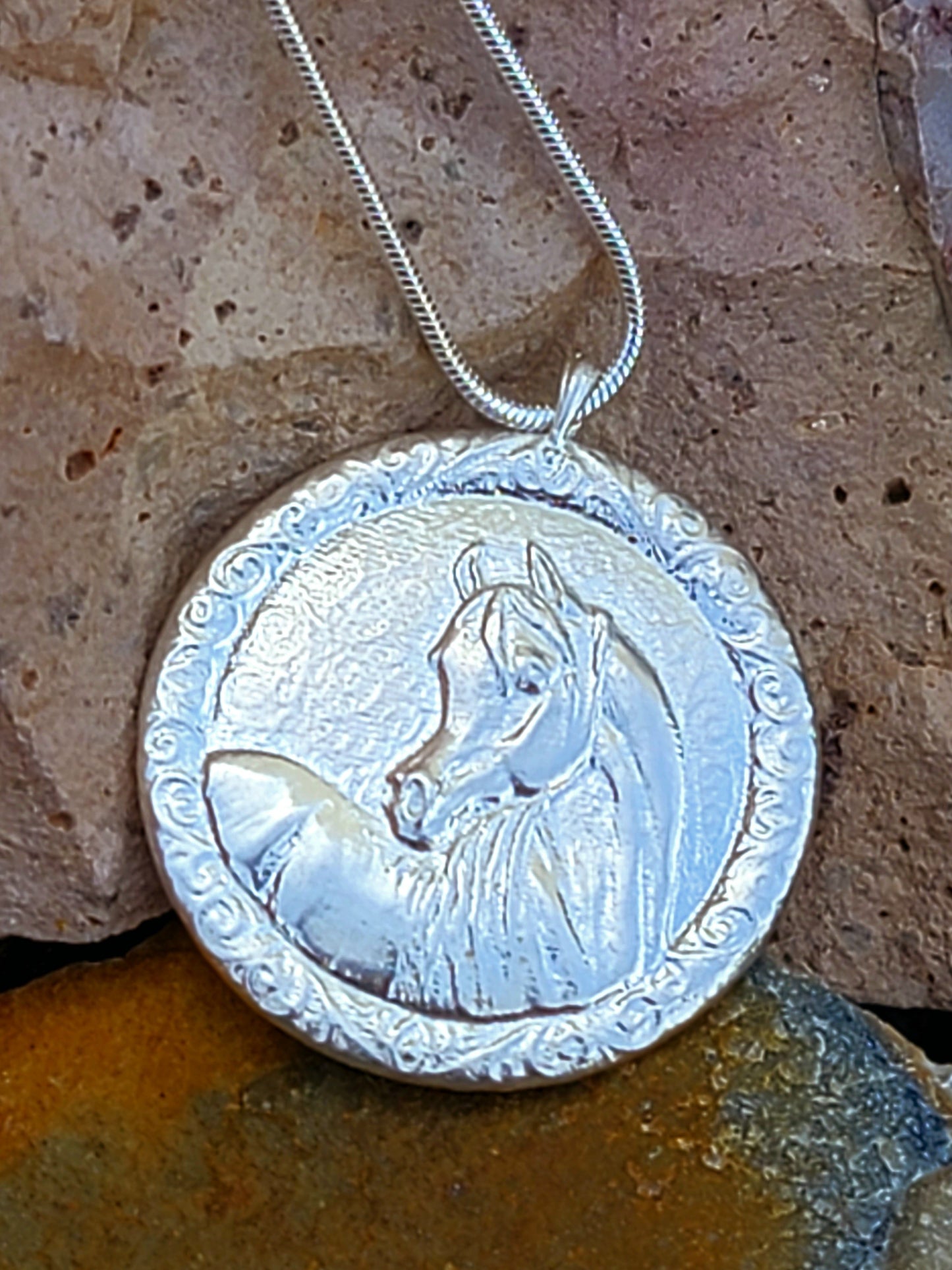 Sterling Silver Horse Portrait Medallion Necklace