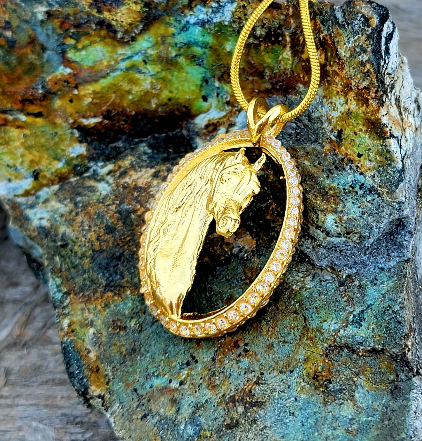 Arabian Horse 18K Gold Plated CZ Pendant