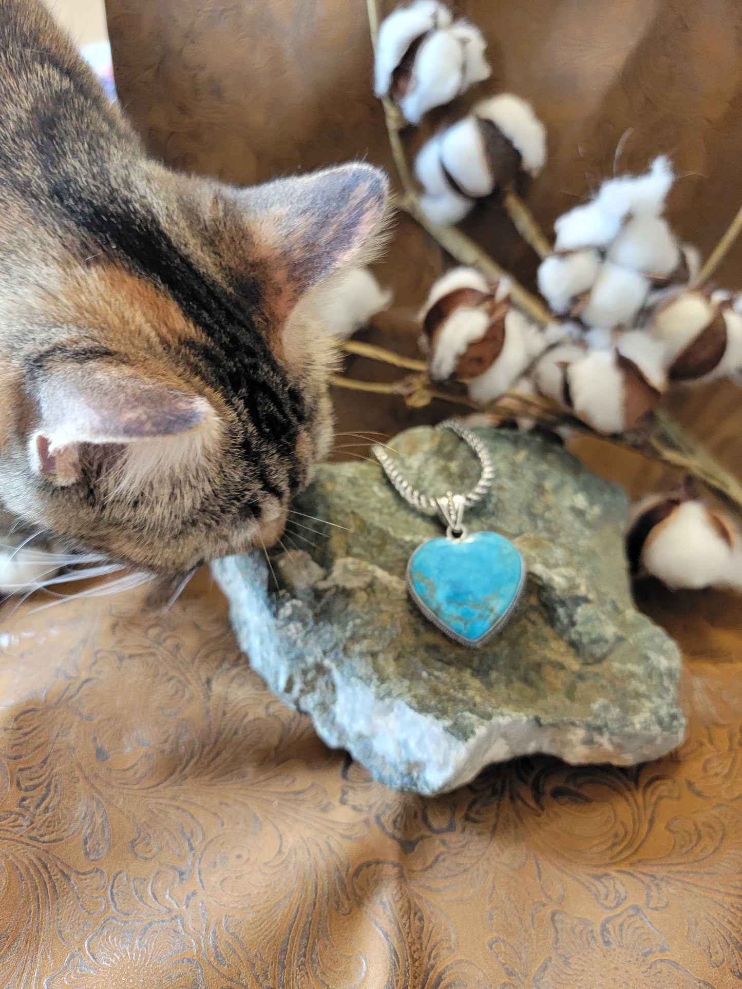 Turqouise Sterling Silver Heart Necklace Portrait pendant