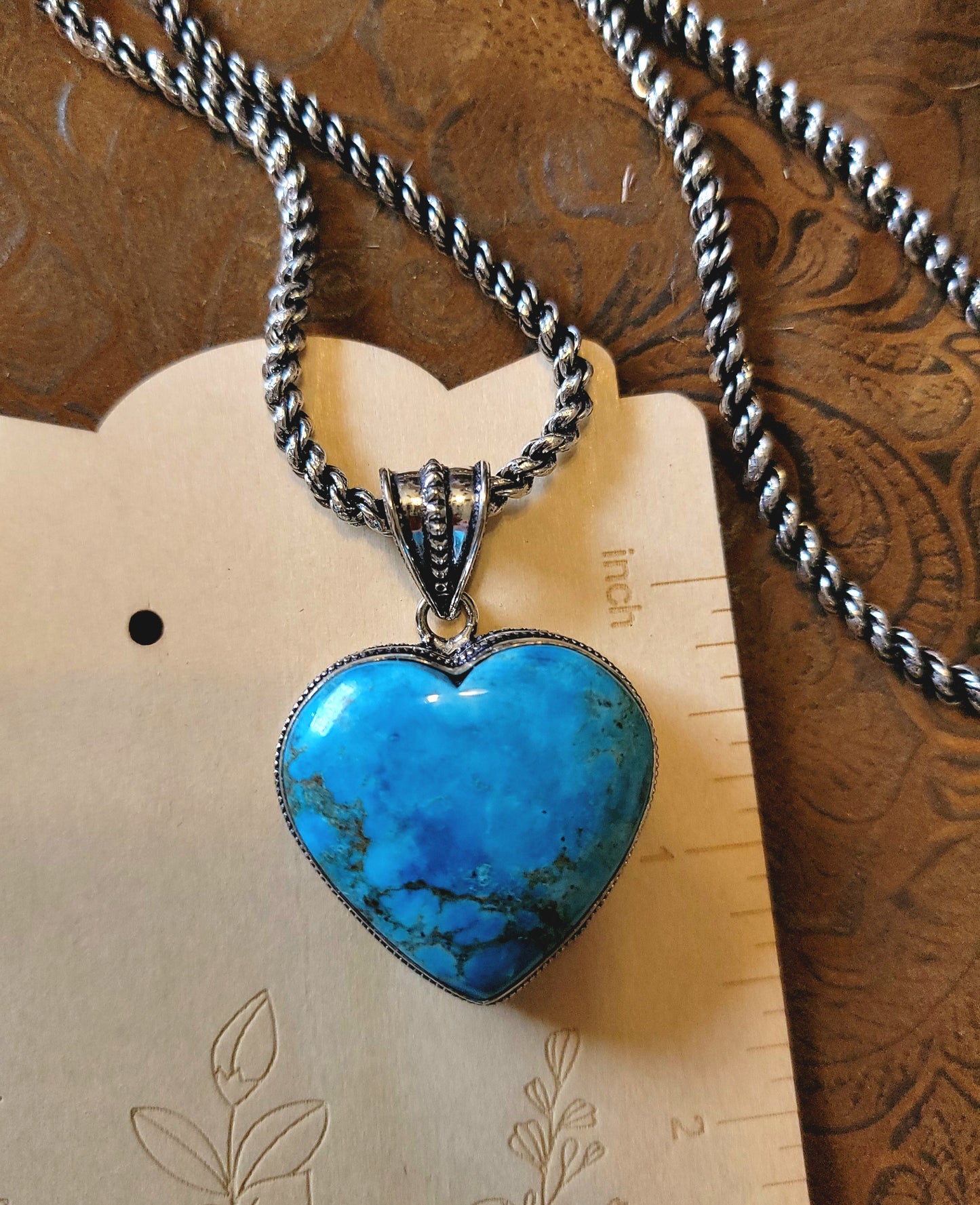 Turqouise Sterling Silver Heart Necklace Portrait pendant