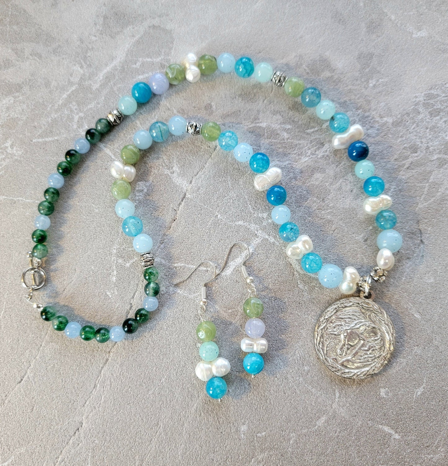 Beaded Gemstone Pewter Arabian Horse Necklace