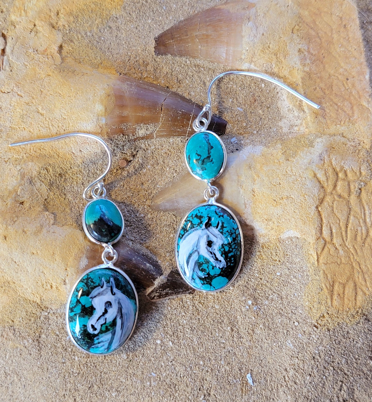 Sterling Silver Turquoise Hand Painted Arabian Horse earrings
