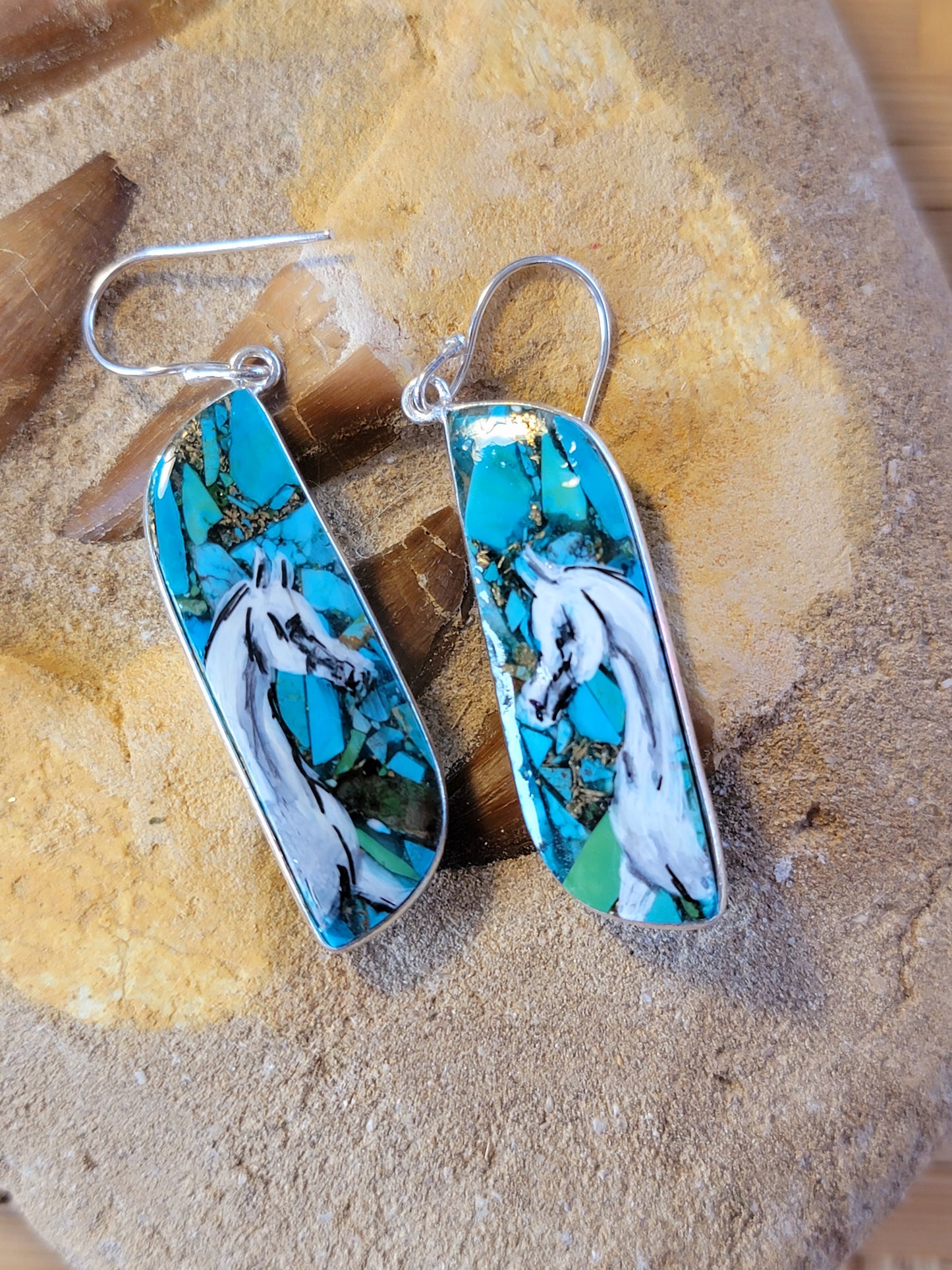 Hand Painted Arabian Turquoise Slab Earrings